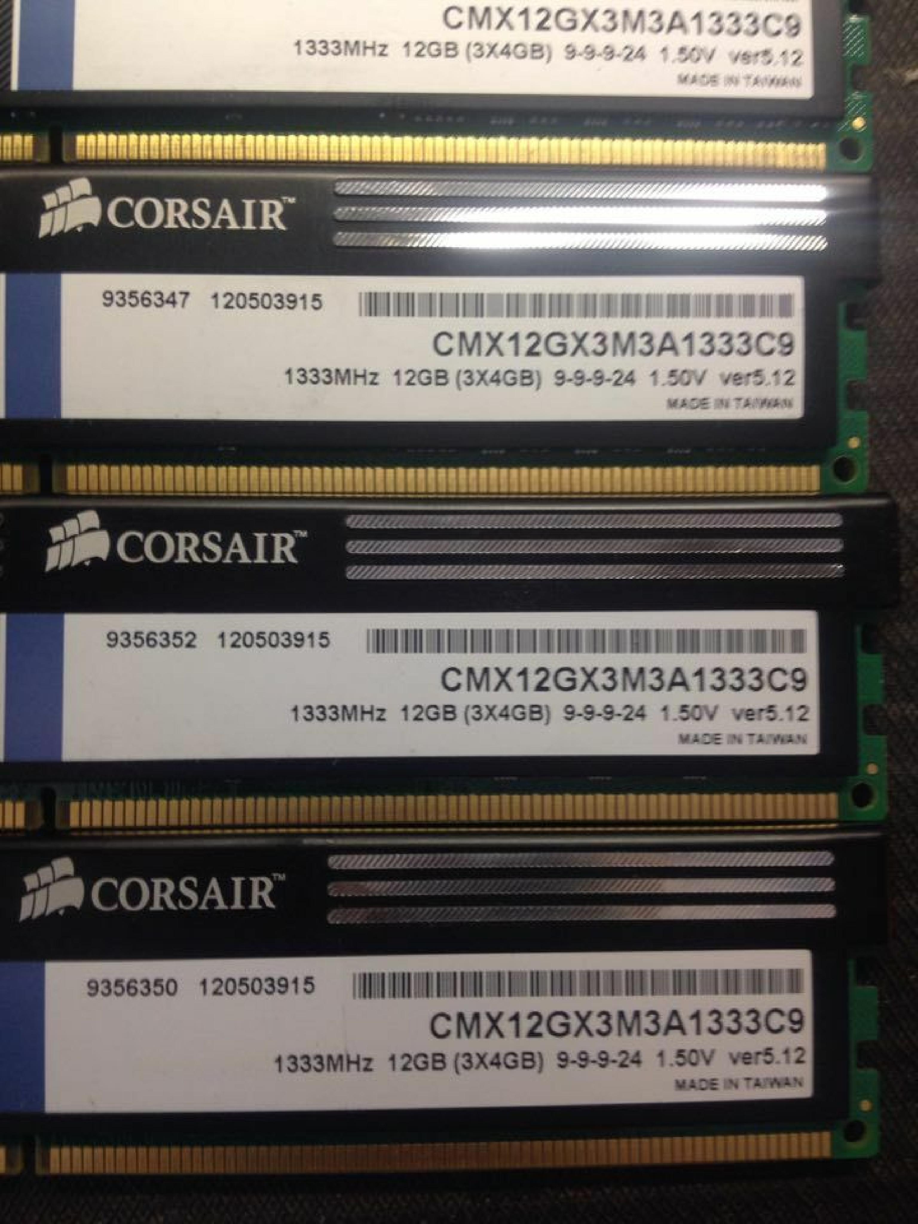 CORSAIR / MICRON CMX12GX3M3A1333C9 KIT OF THREE 4GB DDR3 1333MHZ RAM MODULES 1 MODULE