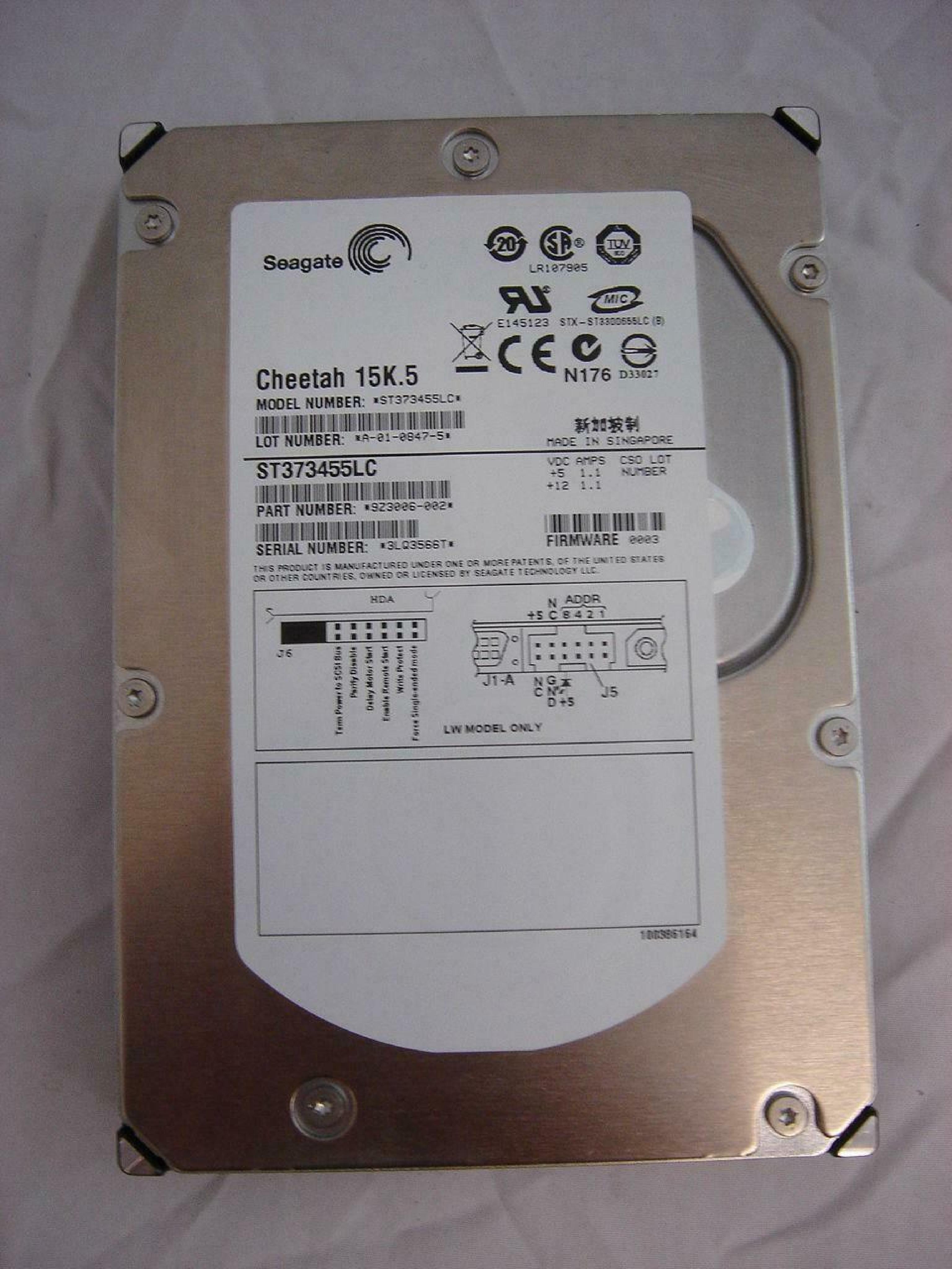 SEAGATE ST373455LC 73GB 15K RPM WIDE ULTRA 320 SCSI LVD/SE HARD DRIVE FIRMWARE: HPC8