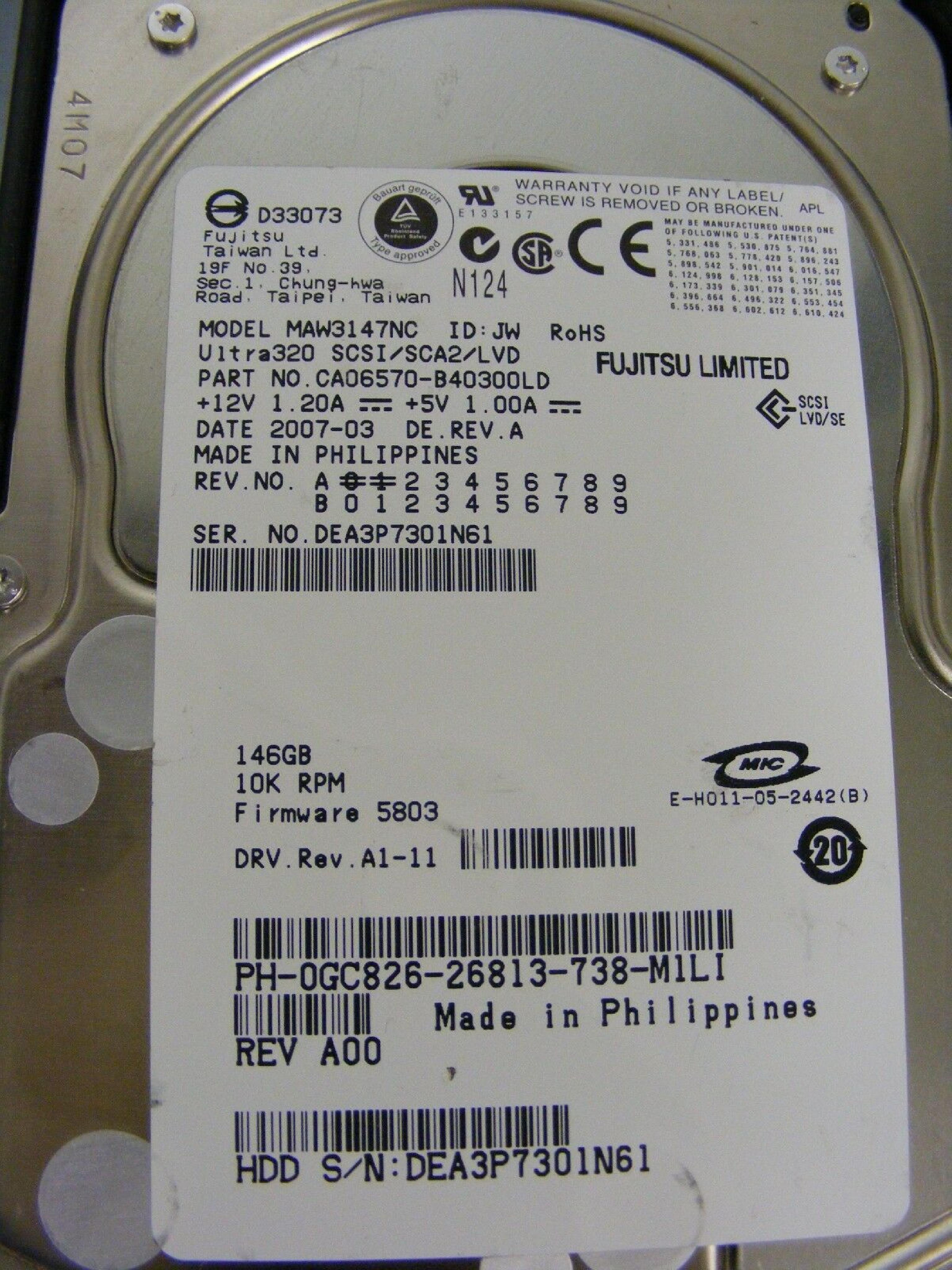 FUJITSU / HEWLETT PACKARD / HP MAS3735NC 73GB 15K RPM U320 SCSI SCA2/LVD/SE 2004-07 2003-03 72.8GB 3.5IN WIDE ULTRA320 FIRMWARE: HPB4 ID: JW DATE: 2004-10 REV. A LVD/SE HPB3 2004-01 DE REV 2003-11 2004-06 2003-10 2004-11 2003-12 DE. FIRMWARE:HPB3 FS DE.REV.