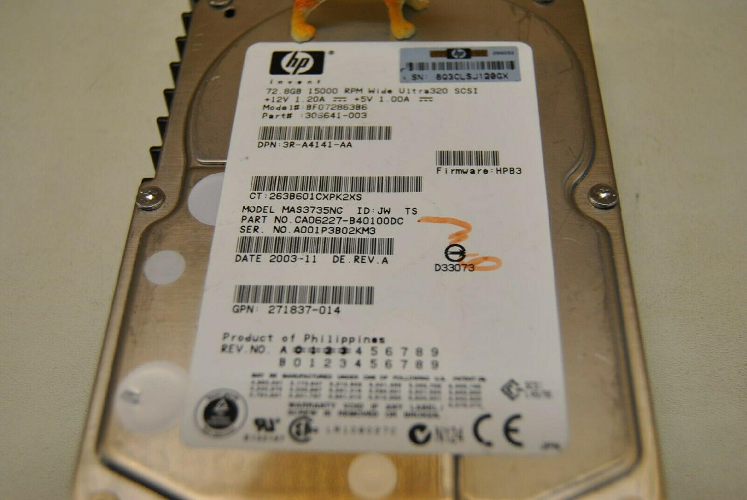 FUJITSU / HEWLETT PACKARD / HP MAS3735NC 73GB 15K RPM U320 SCSI SCA2/LVD/SE 2004-07 2003-03 72.8GB 3.5IN WIDE ULTRA320 FIRMWARE: HPB4 ID: JW DATE: 2004-10 REV. A LVD/SE HPB3 2004-01 DE REV 2003-11 2004-06 2003-10 2004-11 2003-12 DE. FIRMWARE:HPB3 FS DE.REV.