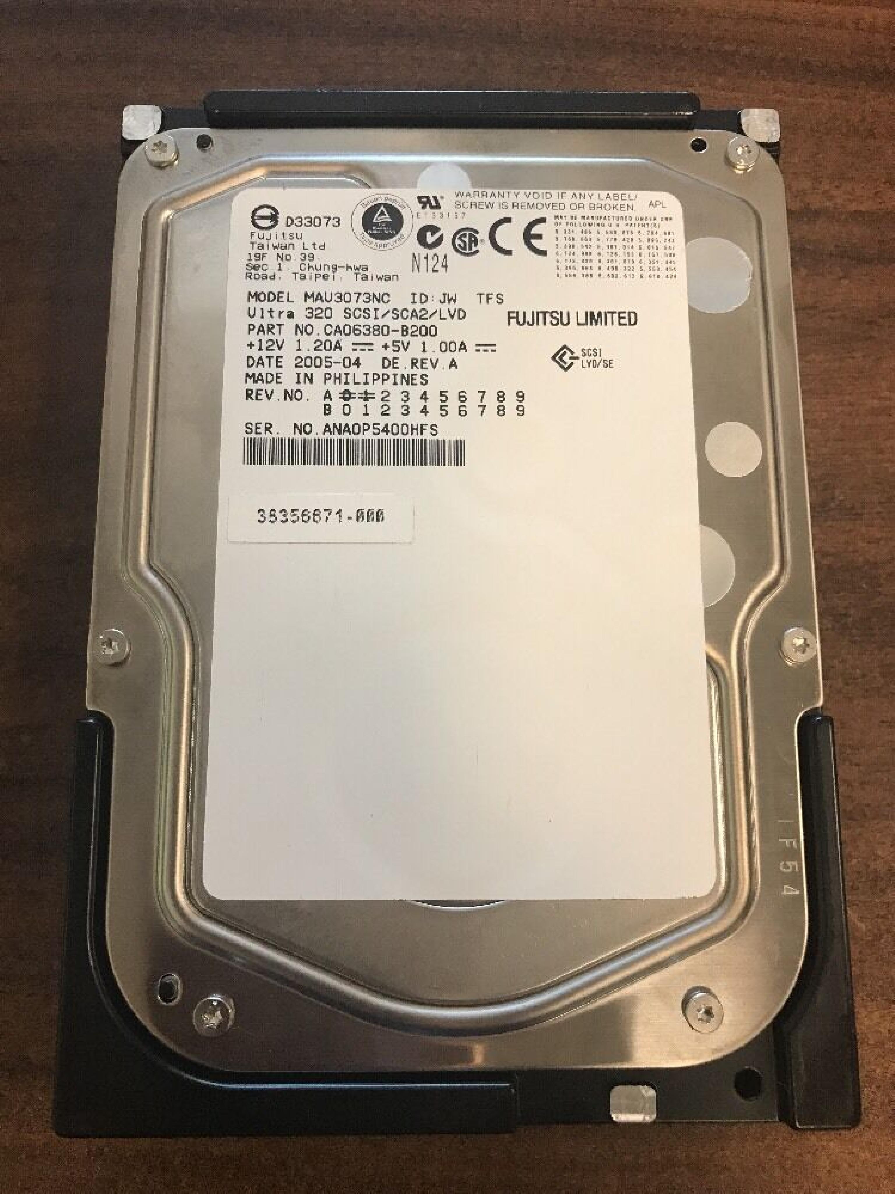 FUJITSU / HEWLETT PACKARD / HP MAU3073NC 73GB 10K RPM U320 SCSI SCA2 LVD/SE 2005-02 REV A FIRMWARE: 5C01 2005-06 A1-20 72.8GB 3.5IN 15K WIDE ULTRA320 SCSI/SCA2/LVD/SE ID: JW DATE: DE. REV. HPB2 DE 2005-10 2005-05