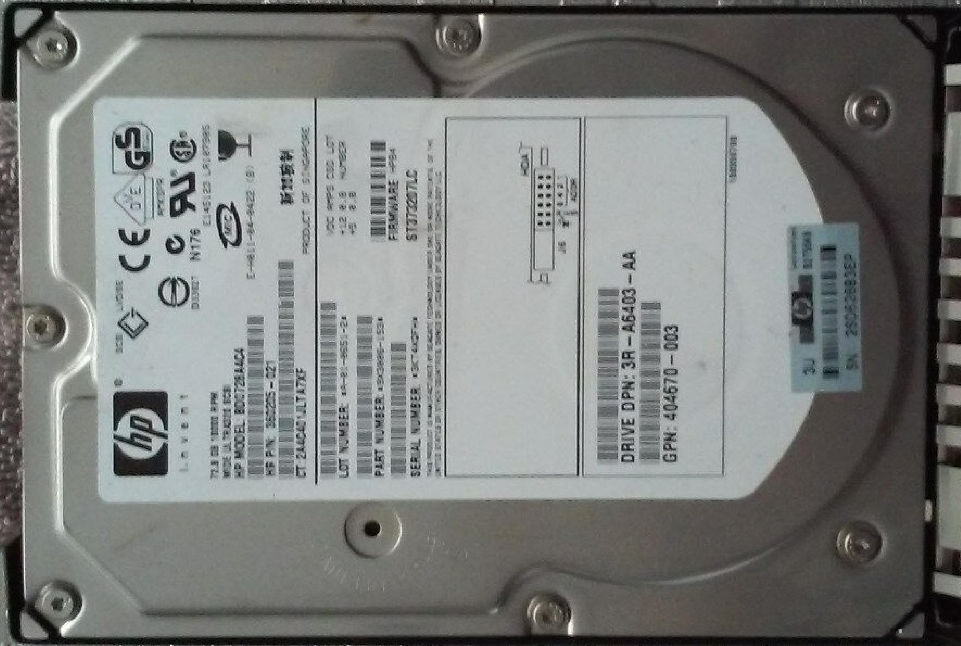 FUJITSU / HEWLETT PACKARD / HP 3R-A6179-AA 72.8GB 3.5IN 10K RPM WIDE ULTRA320 SCSI FIRMWARE: HPB1 2006-11 ID: JW REV. A N124 ULTRA 320 LVD/SE DATE: 2006-07 2007-01 DE: 2005-11 ID:JW 2006-09 2006-03 2006-06 FIRM: DE.REV.