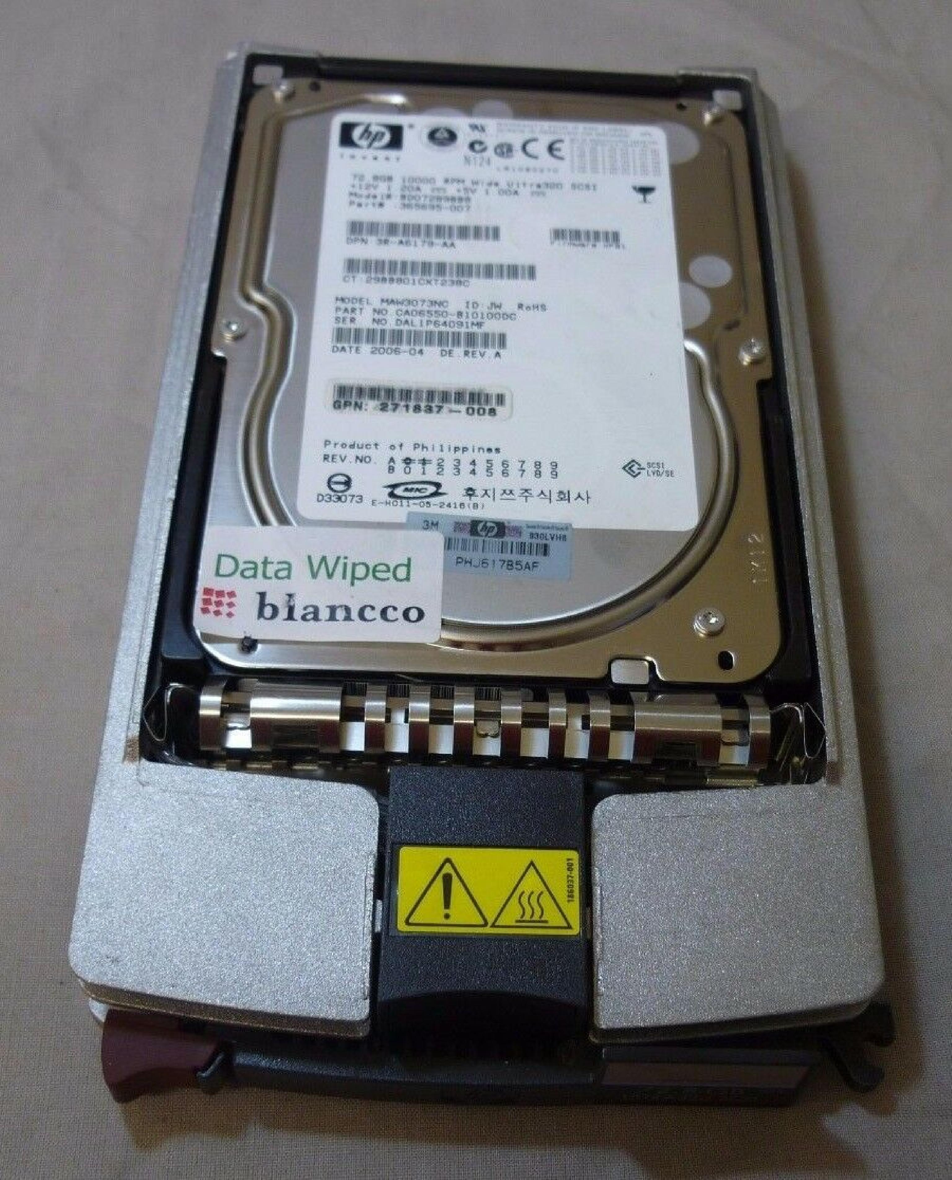 FUJITSU / HEWLETT PACKARD / HP CA06550-B10100DC 72.8GB 3.5IN 10K RPM WIDE ULTRA320 SCSI FIRMWARE: HPB1 2006-11 ID: JW REV. A N124 ULTRA 320 LVD/SE DATE: 2006-07 2007-01 DE: 2005-11 ID:JW 2006-09 2006-03 2006-06 FIRM: DE.REV.