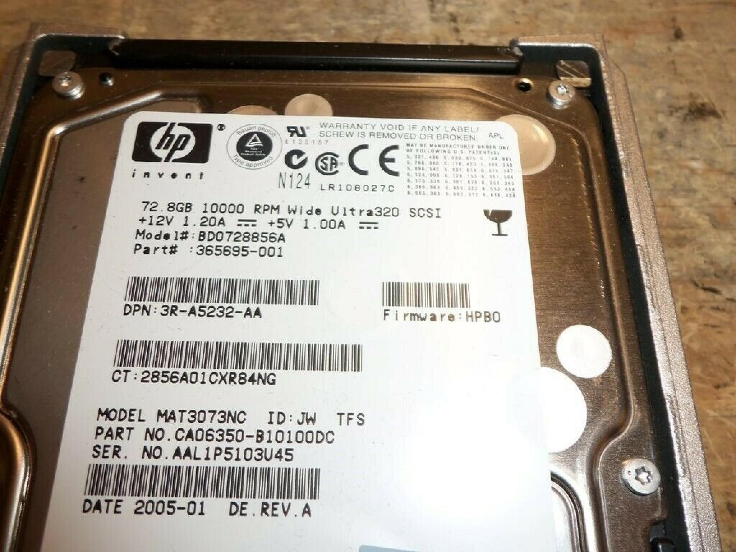 FUJITSU / HEWLETT PACKARD / HP 365695-001 72.8GB 3.5IN 10K RPM WIDE ULTRA320 SCSI FIRMWARE: HPB1 2006-11 ID: JW REV. A N124 LVD/SE HPB0 2005-01 ULTRA 320 DATE: FIRM: HPB2 ID:JW 2005-06 DE REV 2005-08 DE.