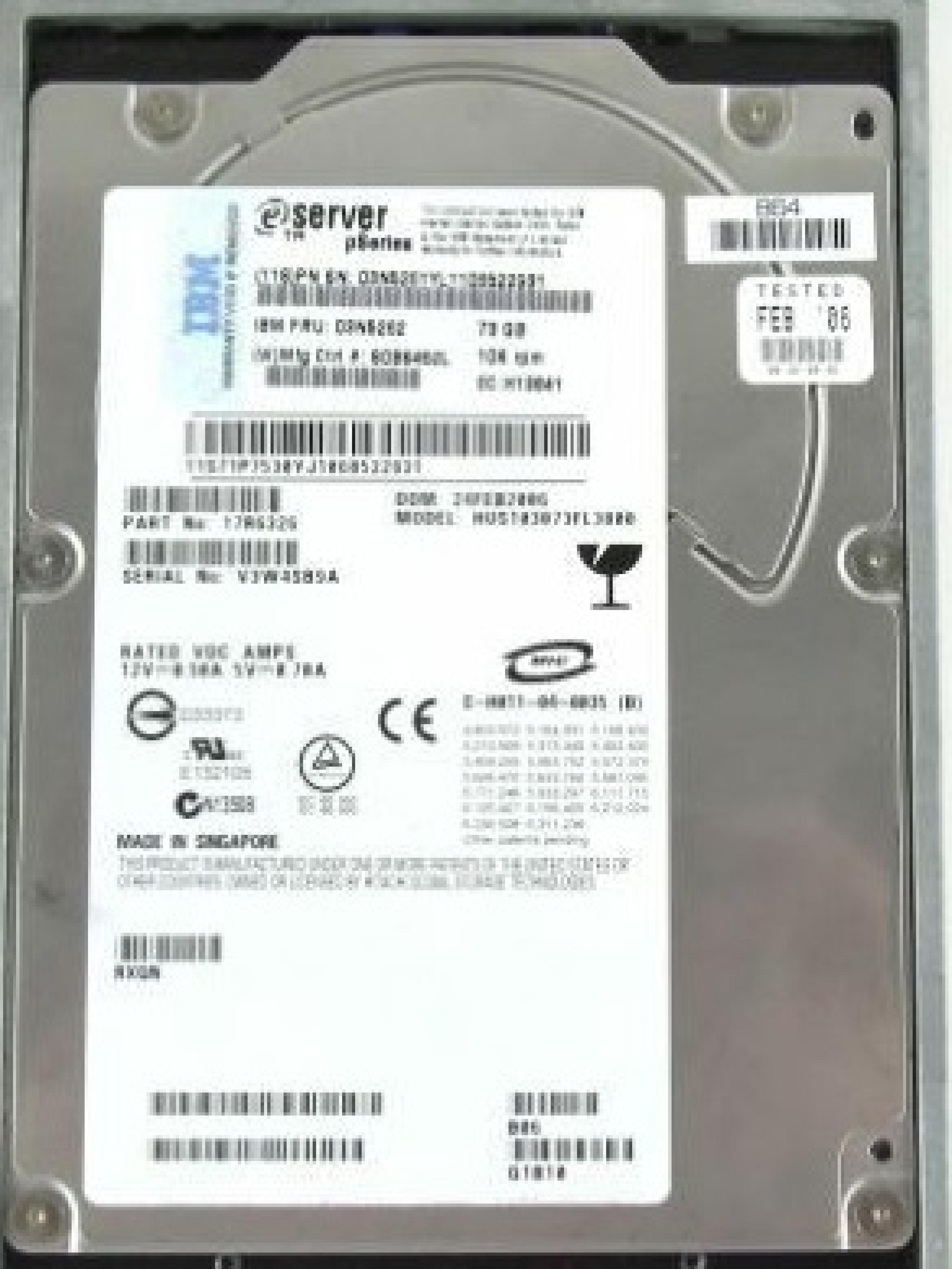 HITACHI / IBM / IBM 03N5262 73GB 10K RPM 3.5IN ULTRA320 HARD DRIVE DOM: 07JUN2006 REV: B06 RXQN 11B10 ESERVER PSERIES