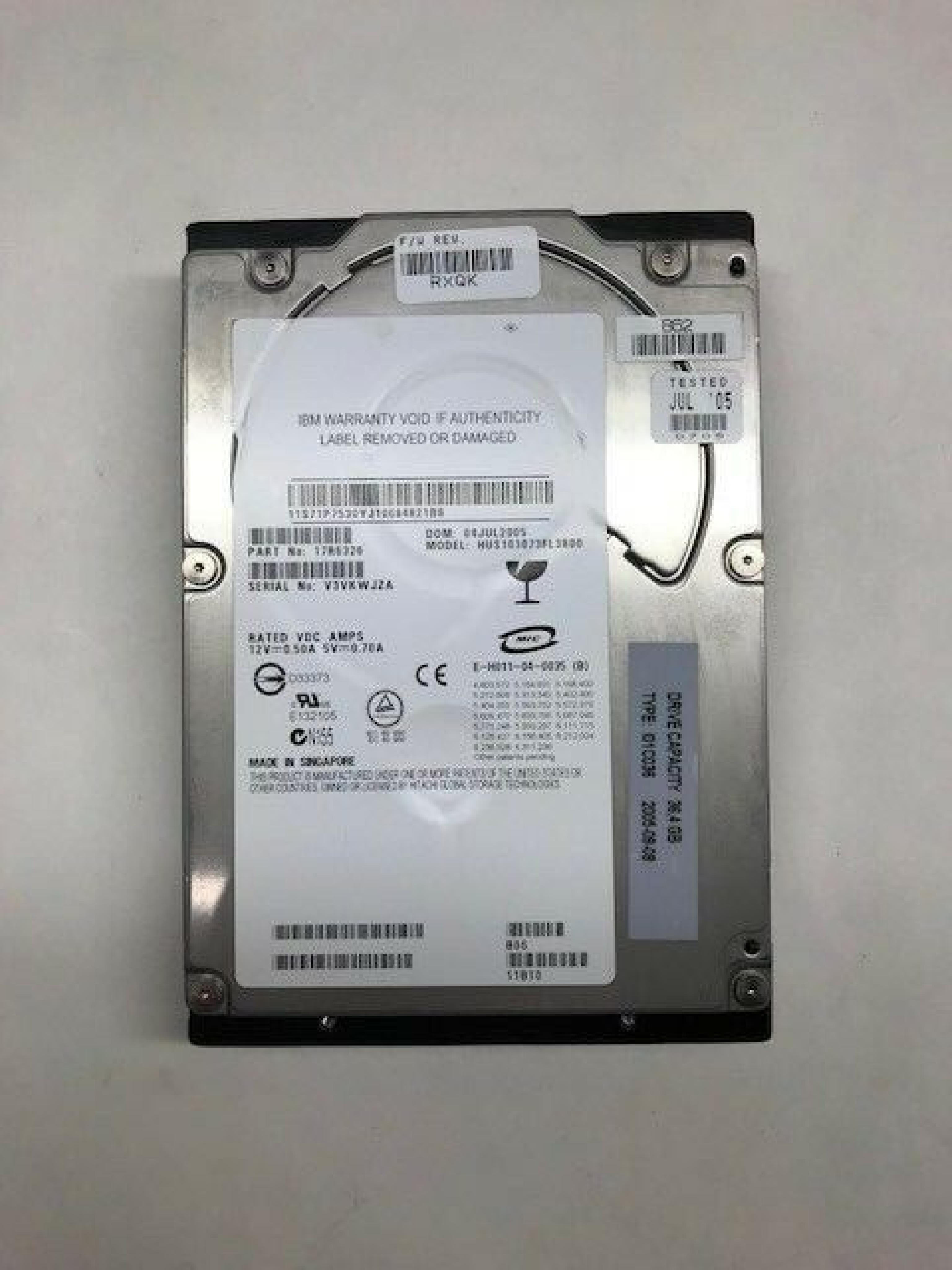 HITACHI / IBM / IBM 17R6326 73GB 10K RPM 3.5IN ULTRA320 HARD DRIVE DOM: 07JUN2006 REV: B06 RXQN 11B10 ESERVER PSERIES EC: H13841 02JUN2006 EC:H13841 36.4GB 10,000 SCA SCSI 3.5INCH