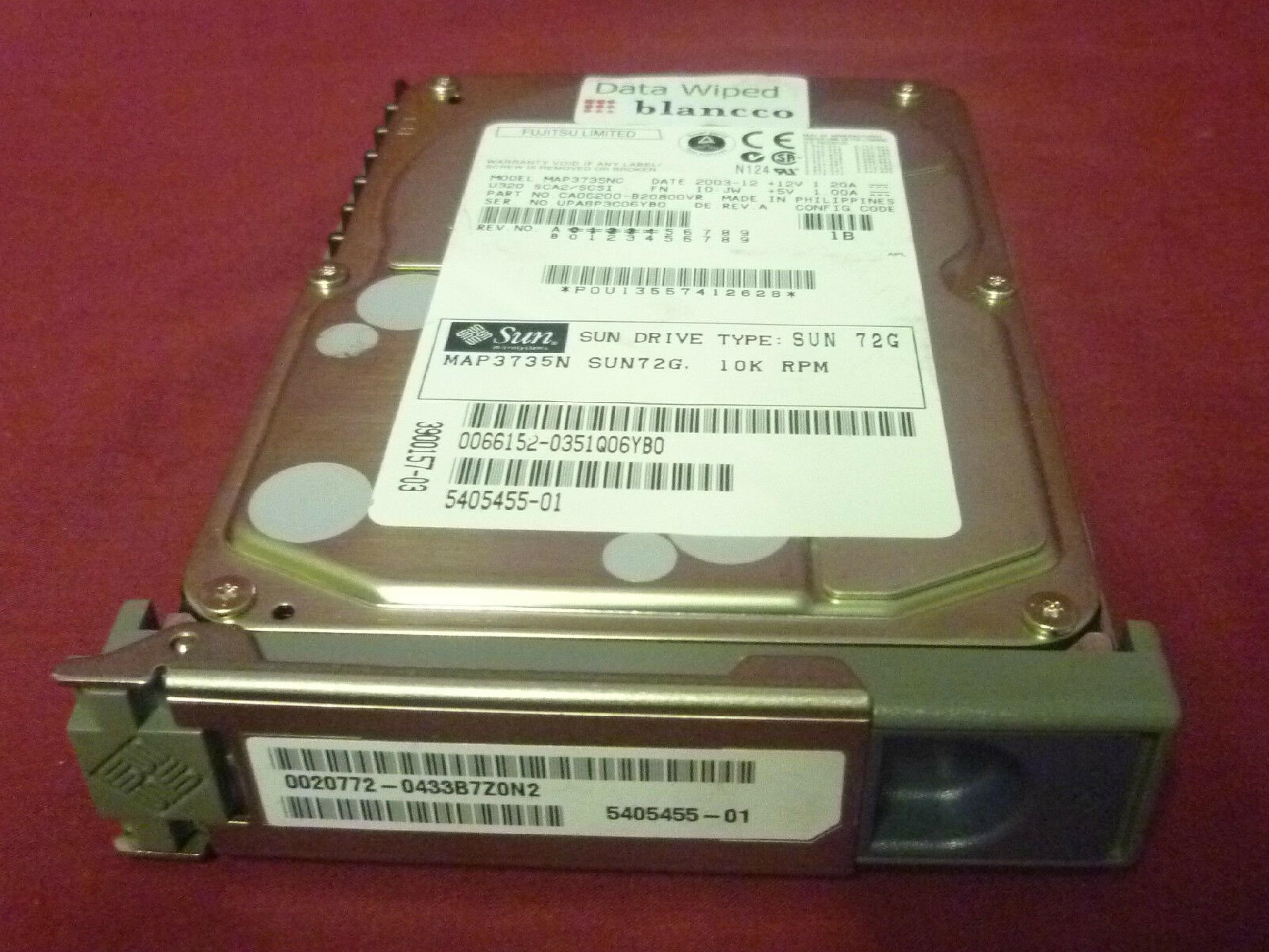 FUJITSU CA06200-B20800VR 72GB 10K RPM 3.5IN U320 SCA2/SCSI DATE: 2003-12 ID: JW REV. A 73GB 2004-01