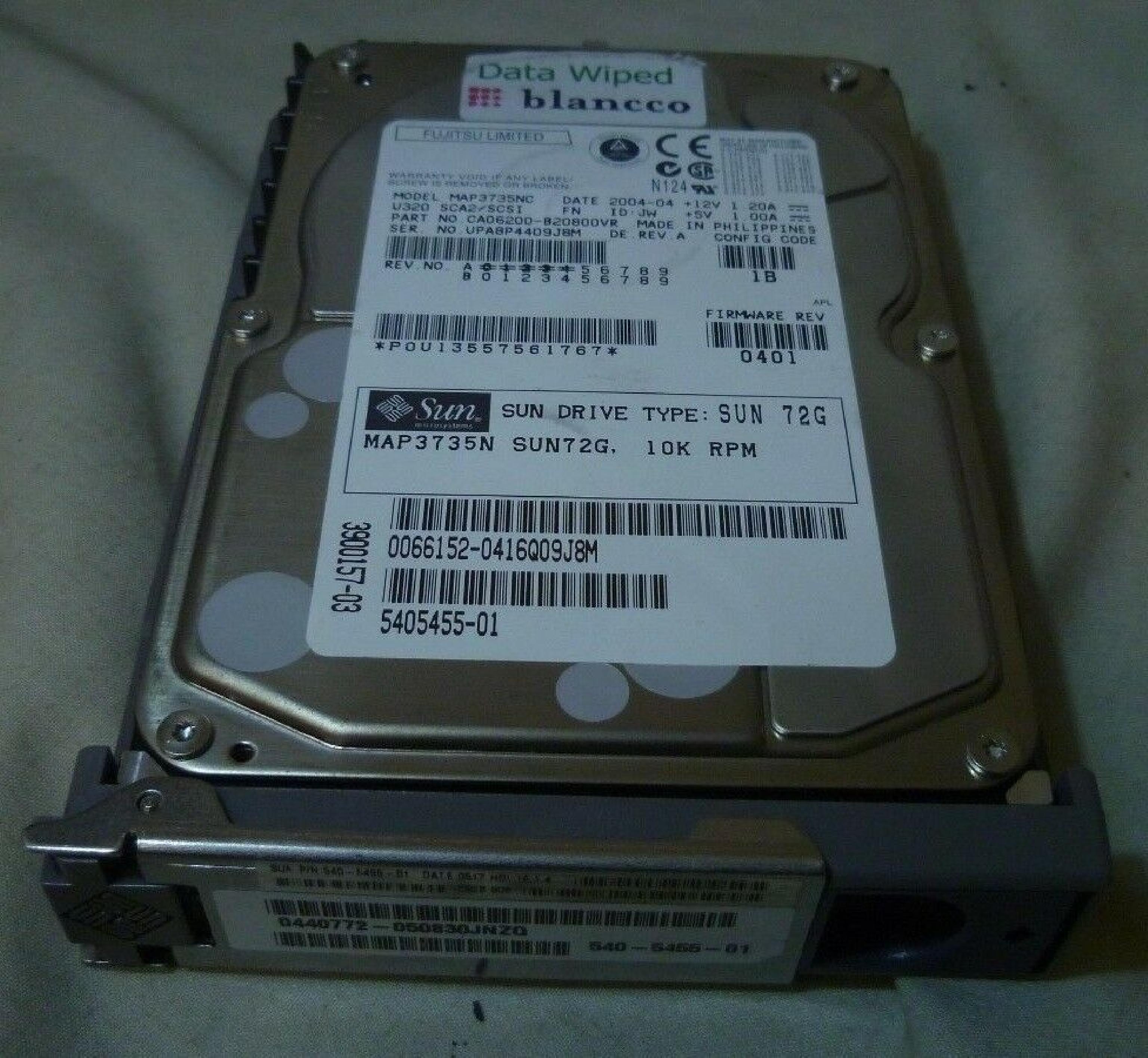 FUJITSU CA06200-B20800VR 72GB 10K RPM 3.5IN U320 SCA2/SCSI DATE: 2003-12 ID: JW REV. A 73GB 2004-01