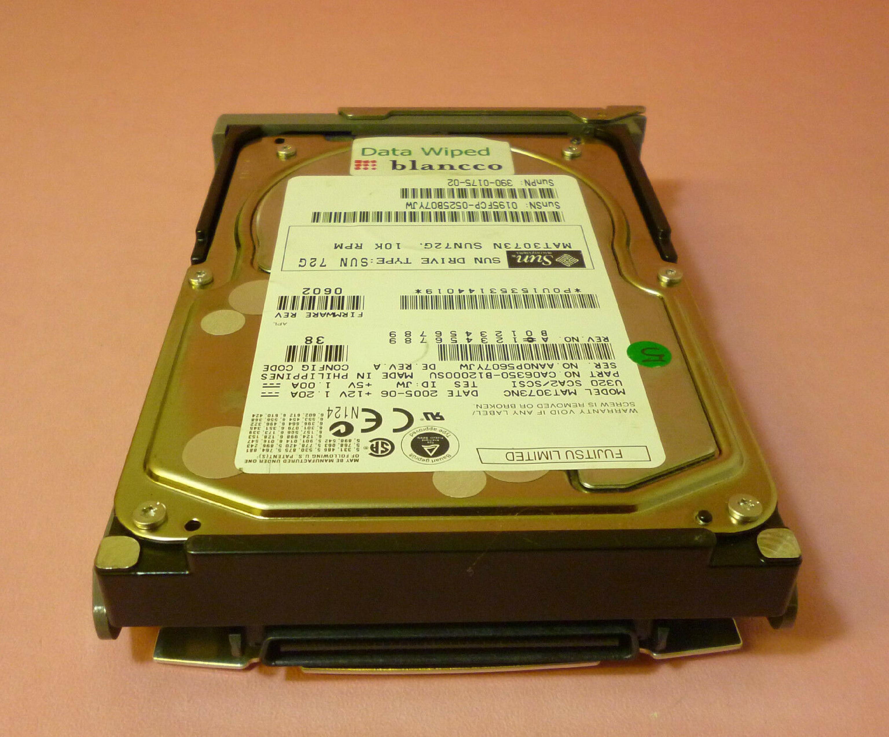 FUJITSU CA06350-B12000SU 73GB 10K RPM 3.5IN U320 SCA2/SCSI ID: JW REV. A FIRMWARE: 0602 DATE 2005-05