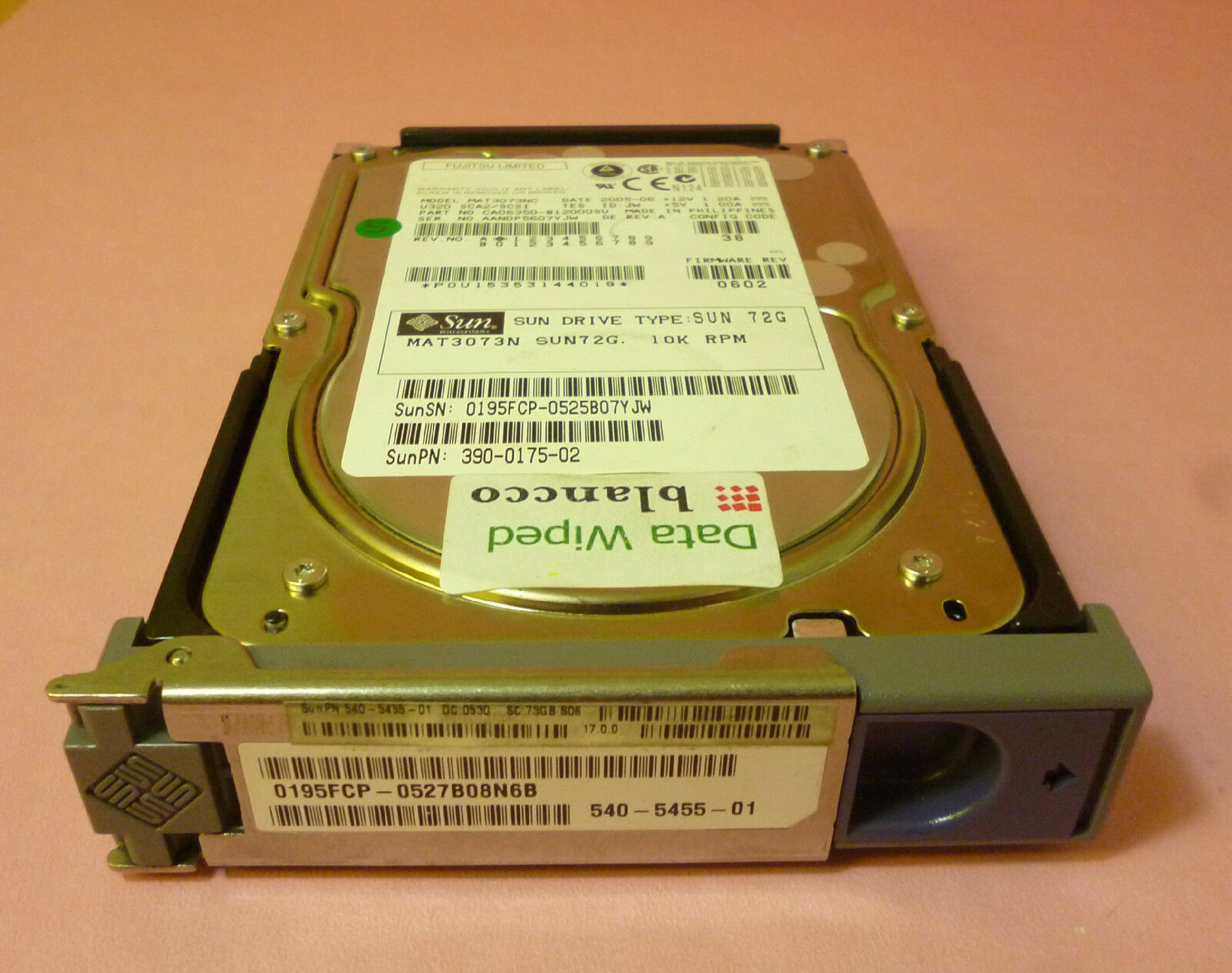 FUJITSU CA06350-B12000SU 73GB 10K RPM 3.5IN U320 SCA2/SCSI ID: JW REV. A FIRMWARE: 0602 DATE 2005-05