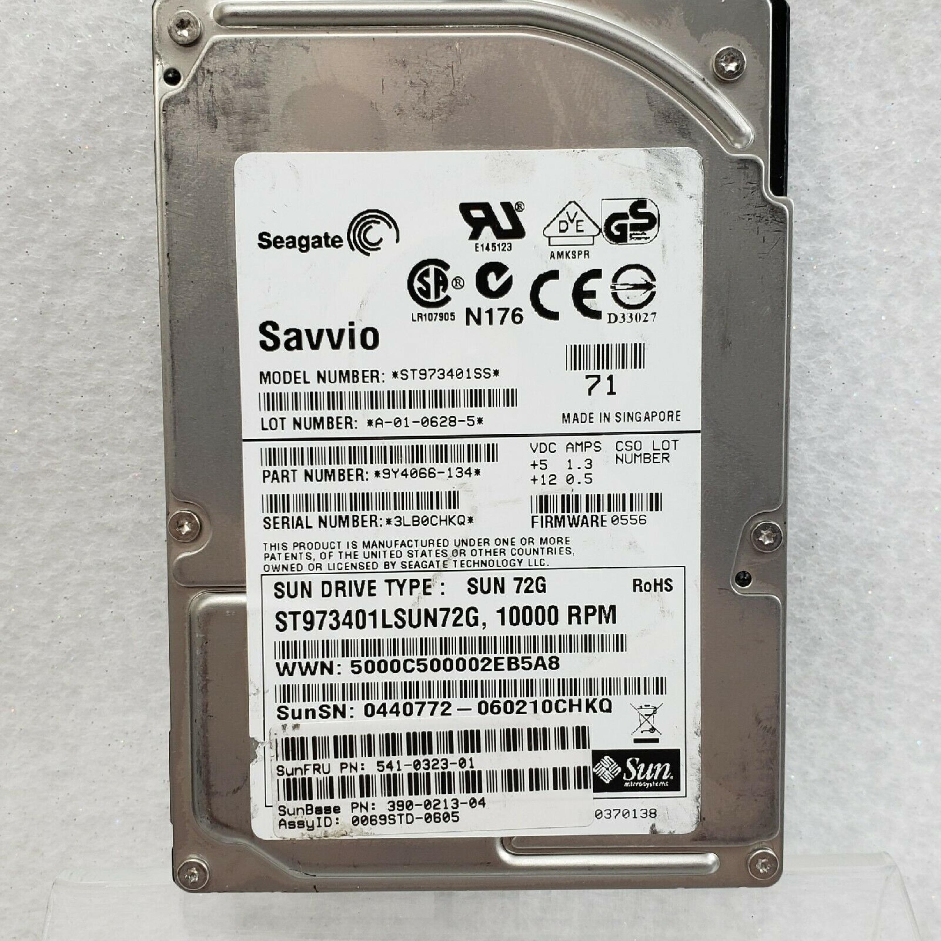 FUJITSU / SEAGATE SUN72G 73GB 10K RPM 3.5IN U320 SCA2/SCSI ID: JW REV. A FIRMWARE: 0602 DATE 2005-05 73.4GB 10K.6 CHEETAH LVD/SE 0507