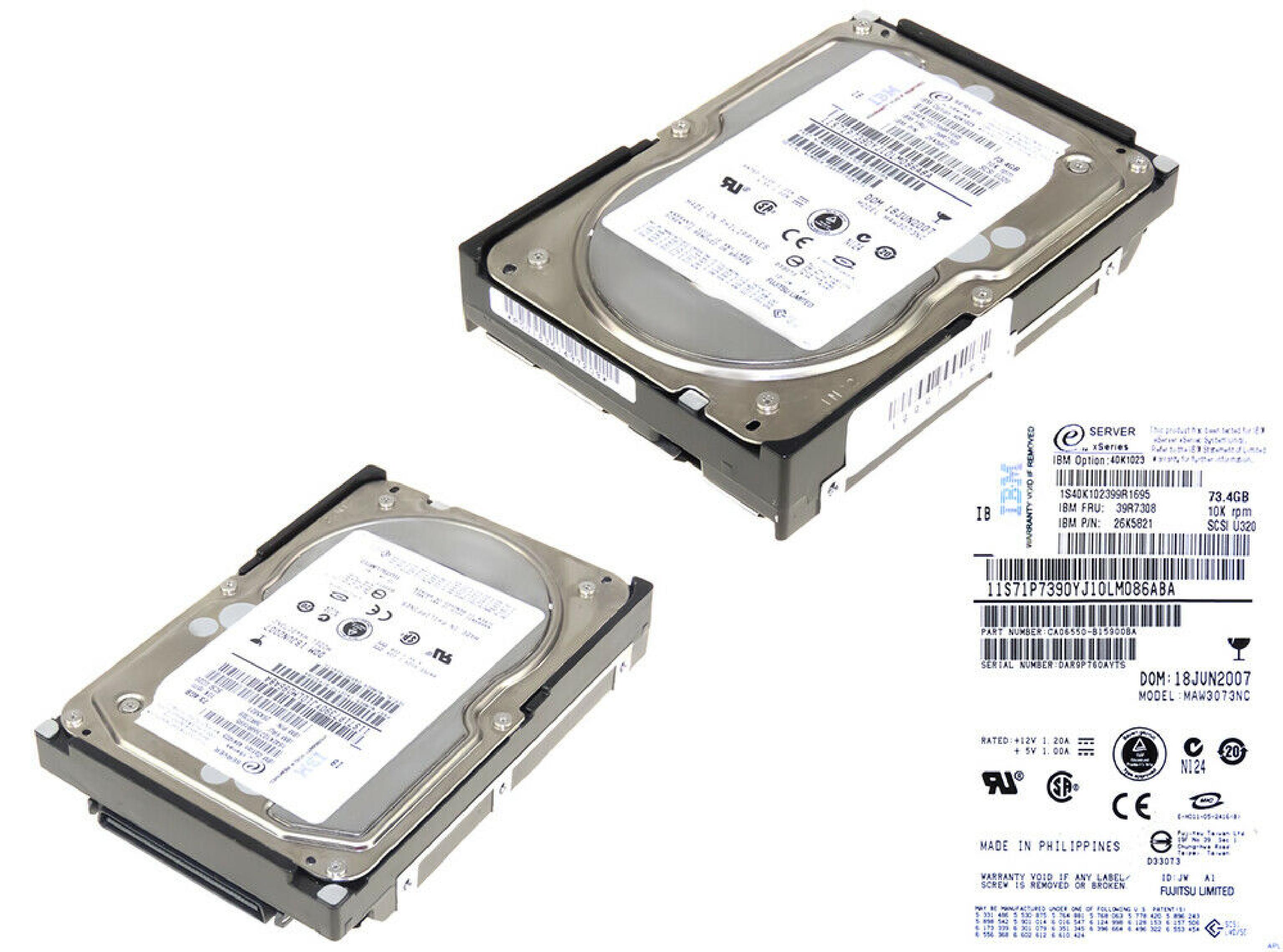 IBM 39R7308 73.4GB 3.5IN 10K RPM ESERVER XSERIES U320 SCSI DOM: 28OCT2006 ID:JW