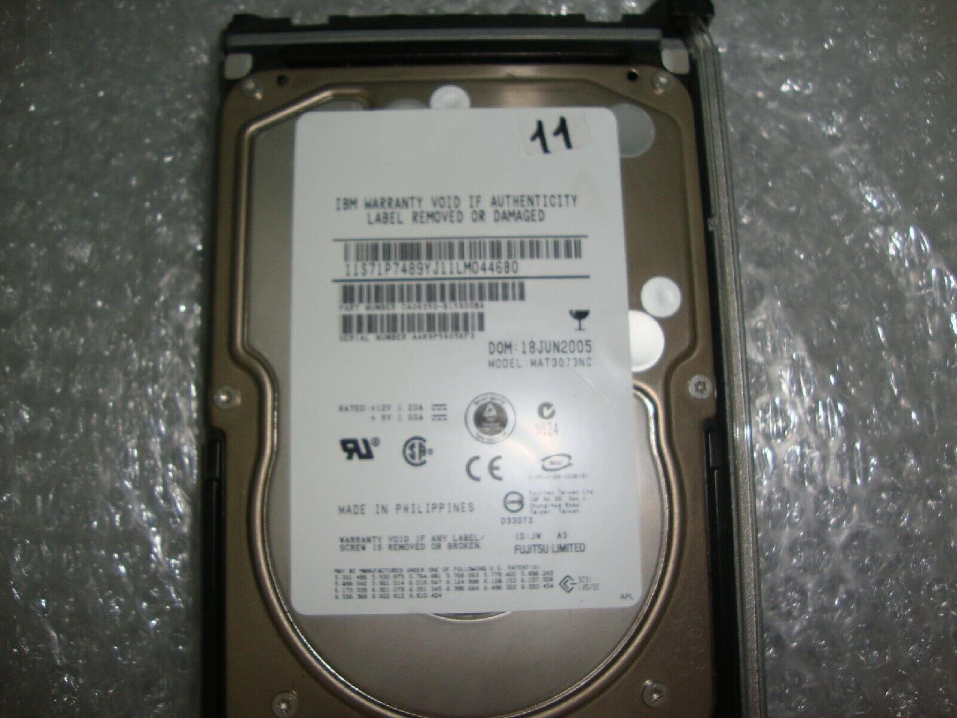 IBM CA06350-B15900BA 73.4GB 3.5IN 10K RPM ESERVER XSERIES U320 SCSI DOM: 24APR2005 ID:JW