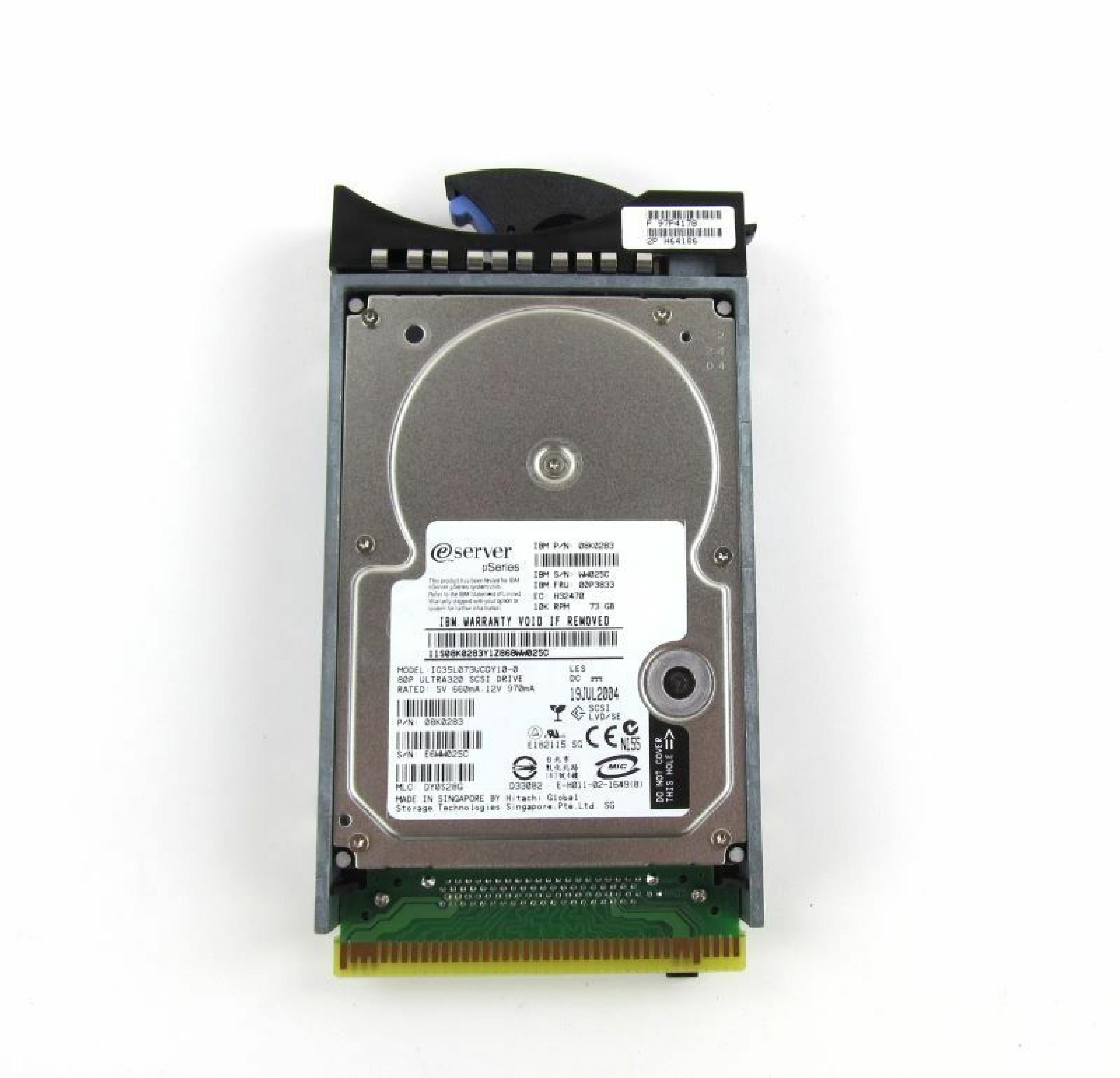 IBM 00P3833 73GB 3.5IN 10K RPM ESERVER PSERIES MLC: DY0S28C DATE: 14FEB2004 EC:H32470