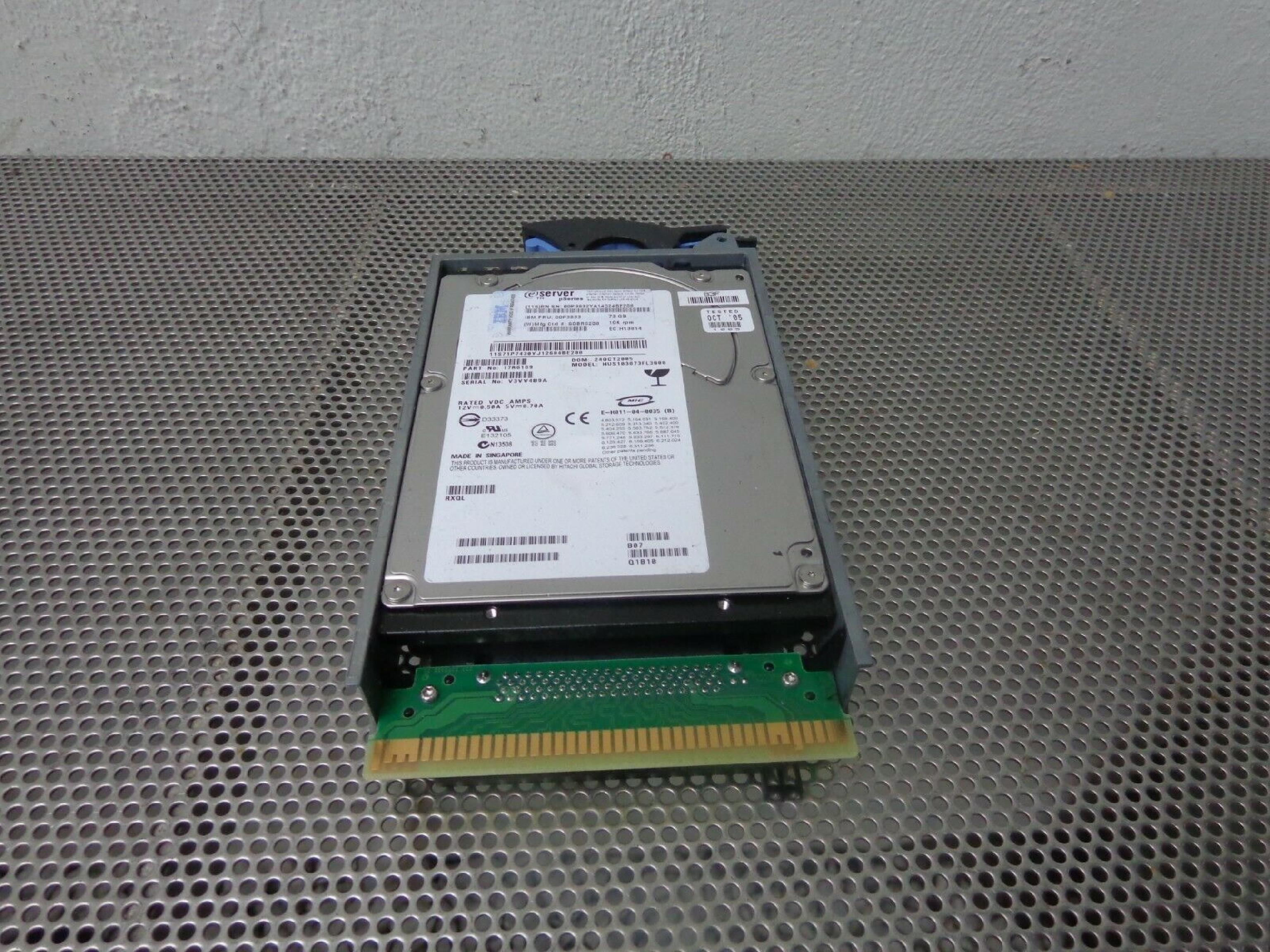 IBM 00P3832 73GB 3.5IN 10K RPM ESERVER PSERIES EC: H13060 DOM: 30JUL2005 RXQK B07 11B10