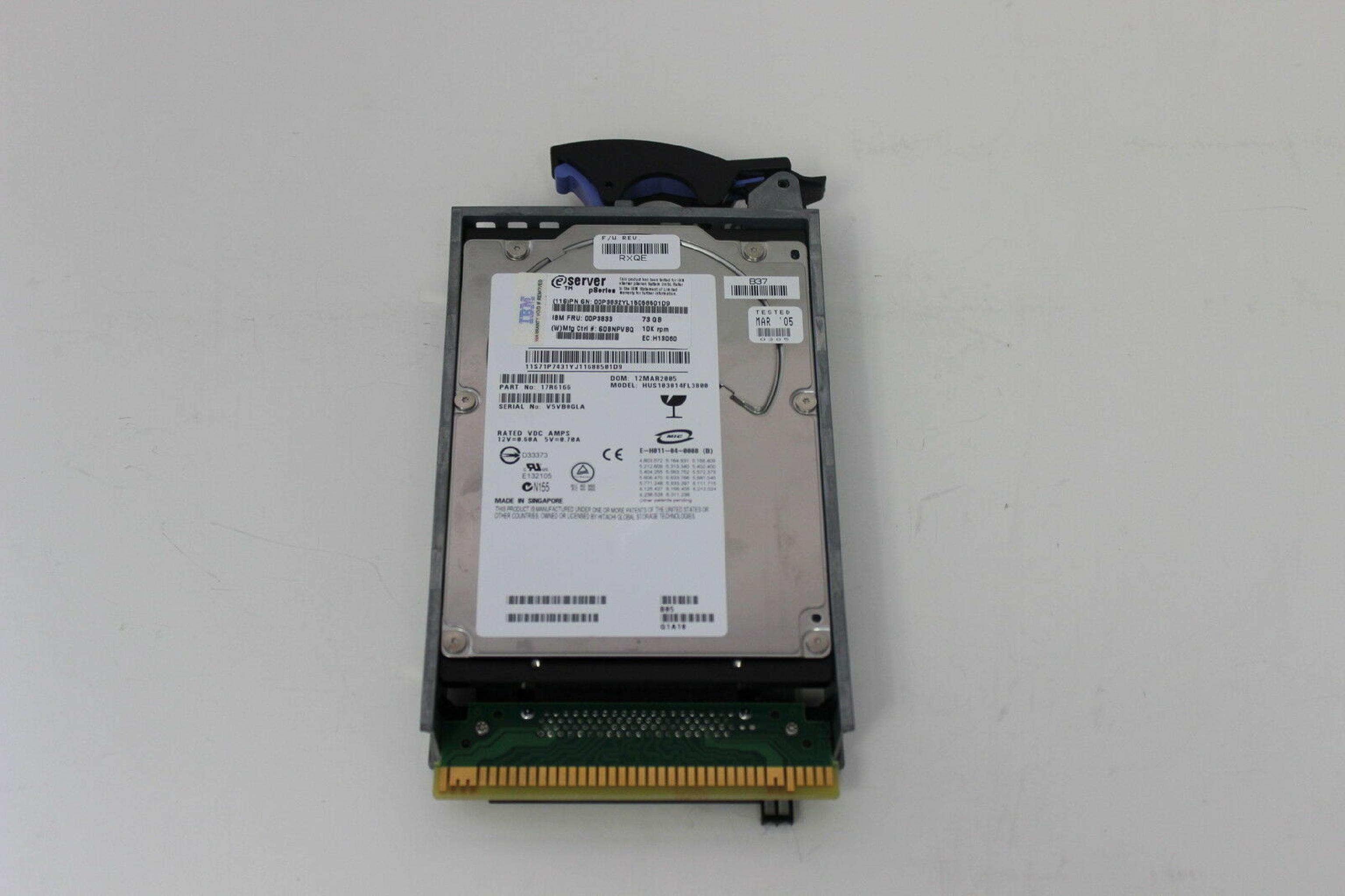 IBM 00P3832 73GB 3.5IN 10K RPM ESERVER PSERIES EC: H13060 DOM: 30JUL2005 RXQK B07 11B10