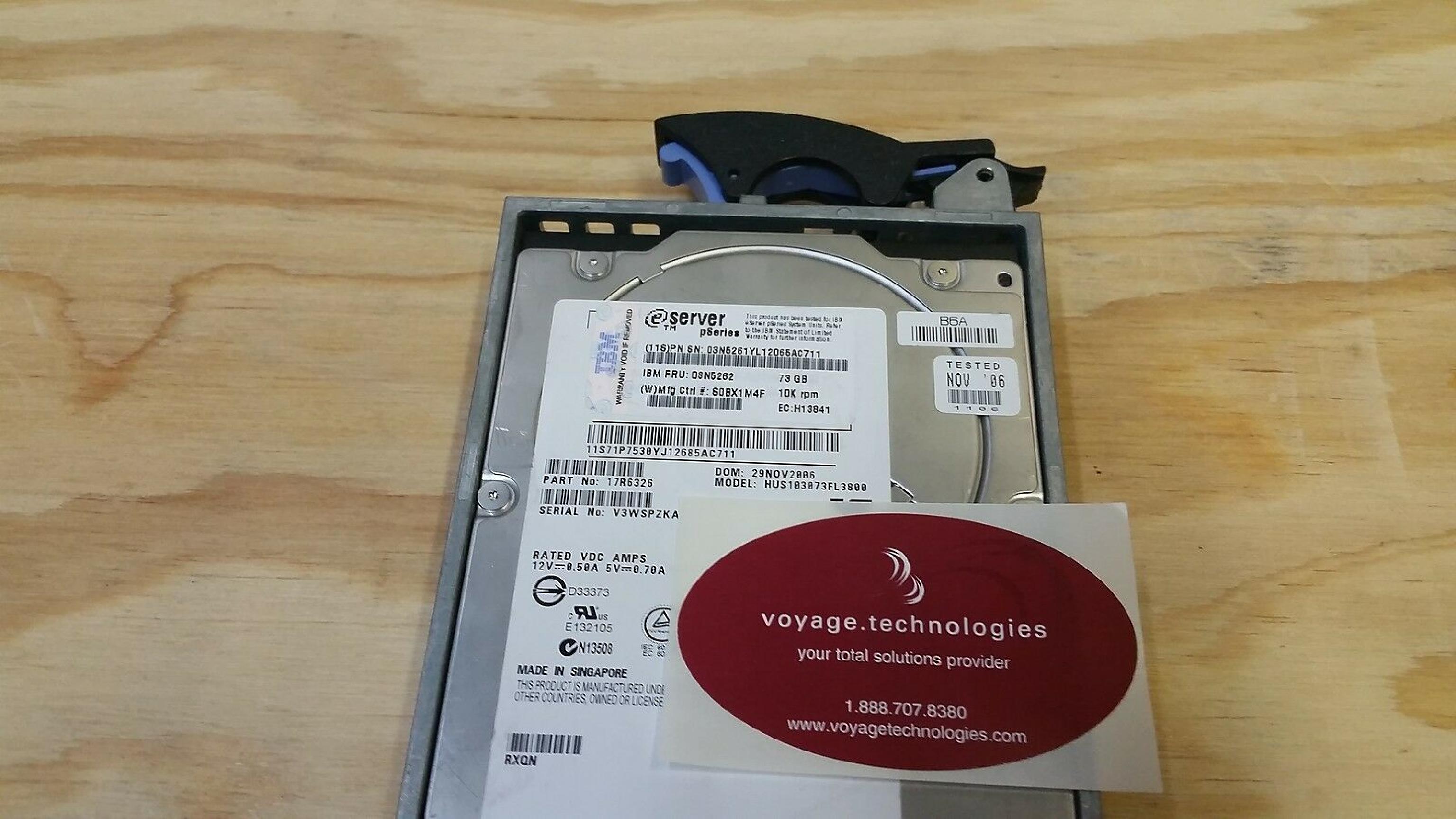 IBM 03N5261 73GB 3.5IN 10K RPM ESERVER PSERIES EC:H13841 DOM: 07JUN2006 RXQN B06 11B10