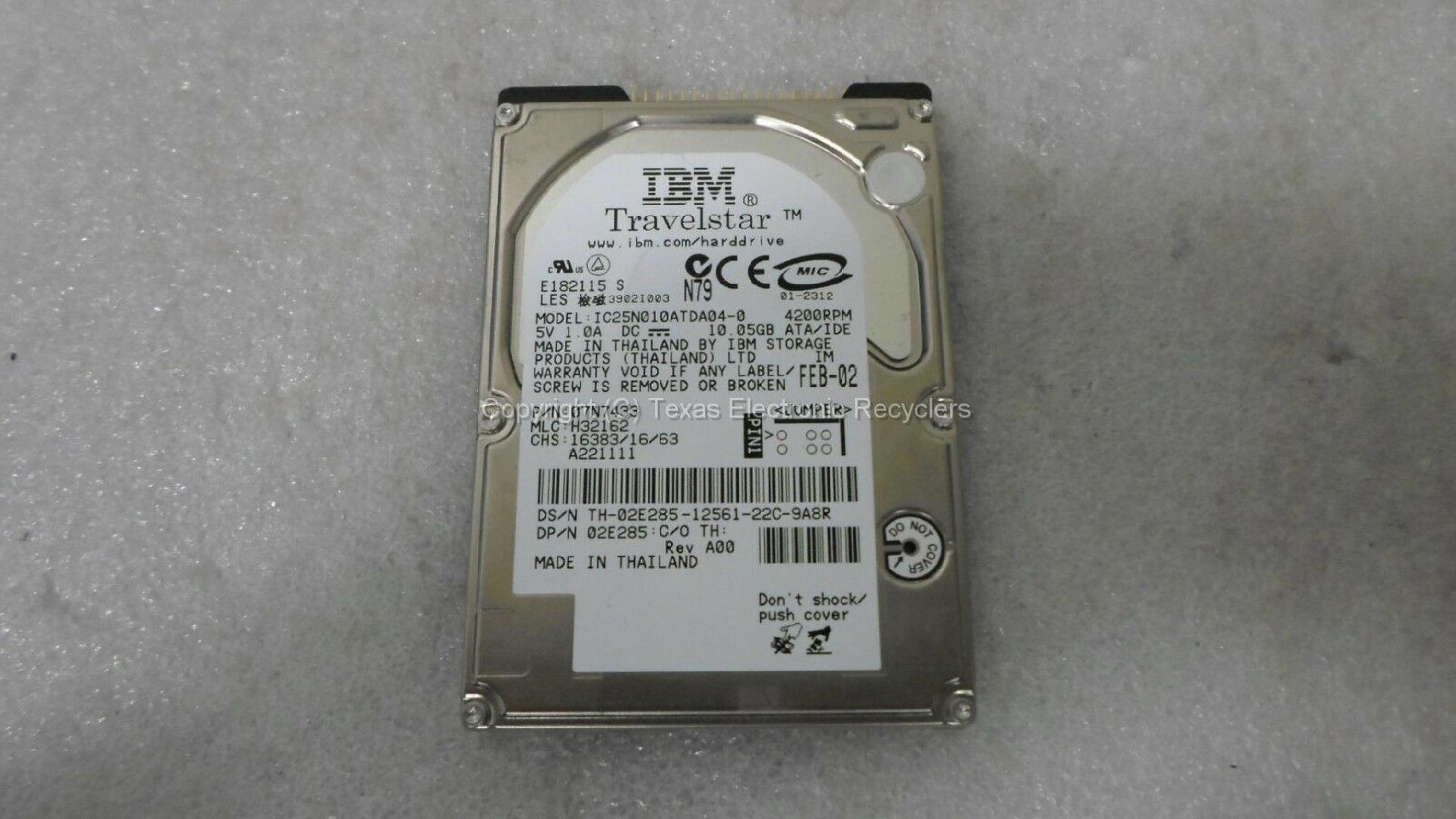 IBM IC25N010ATDA04-0 10.05GB 2.5IN 4200 RPM TRAVELSTAR ATA/IDE JAN-02 MLC: F80199