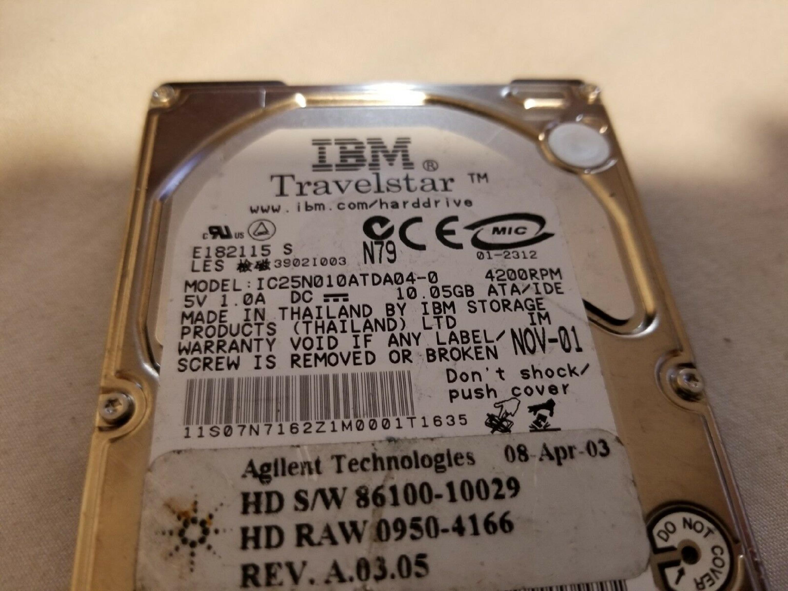 IBM IC25N010ATDA04-0 10.05GB 2.5IN 4200 RPM TRAVELSTAR ATA/IDE JAN-02 MLC: F80199