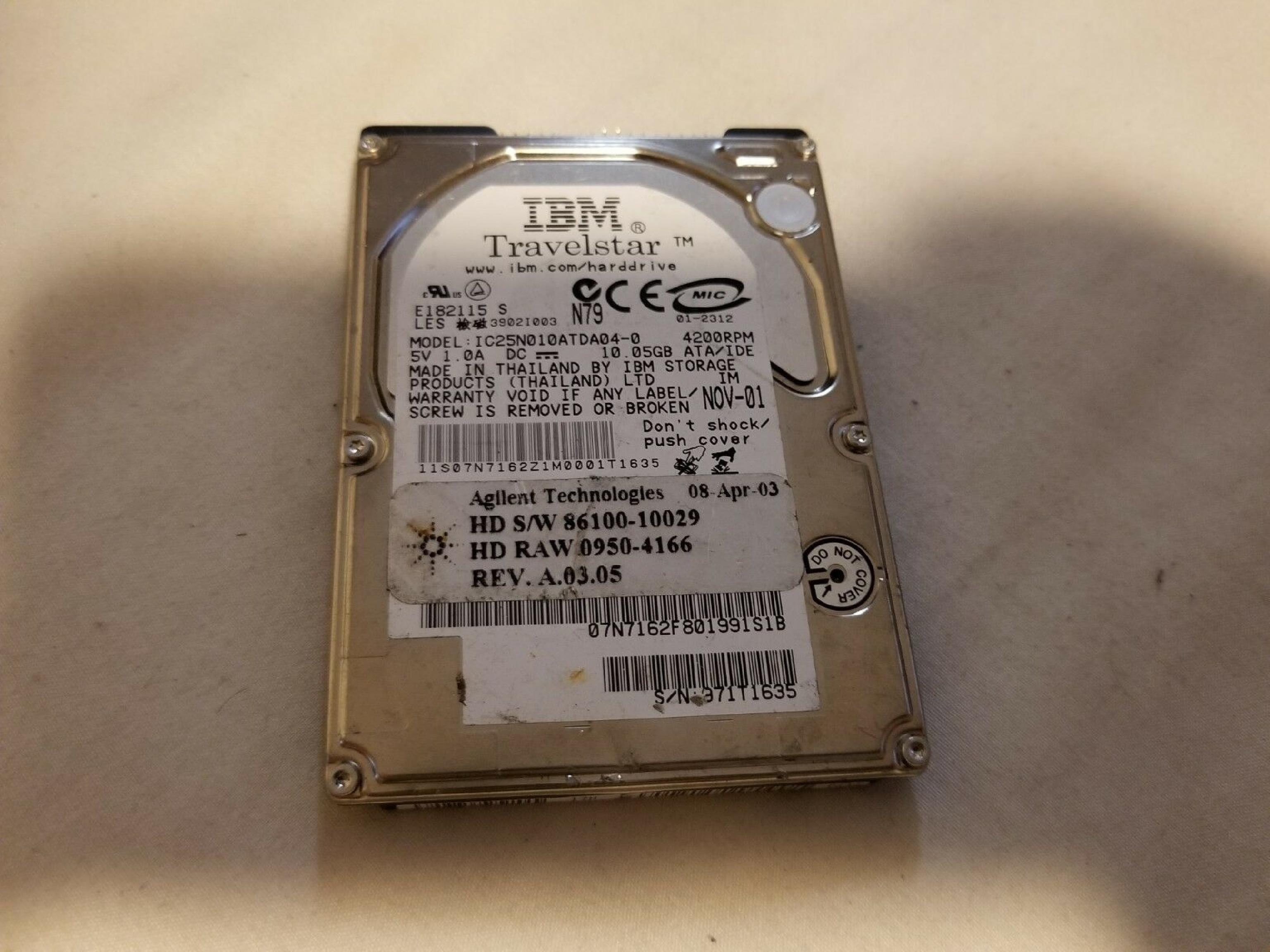 IBM IC25N010ATDA04-0 10.05GB 2.5IN 4200 RPM TRAVELSTAR ATA/IDE JAN-02 MLC: F80199