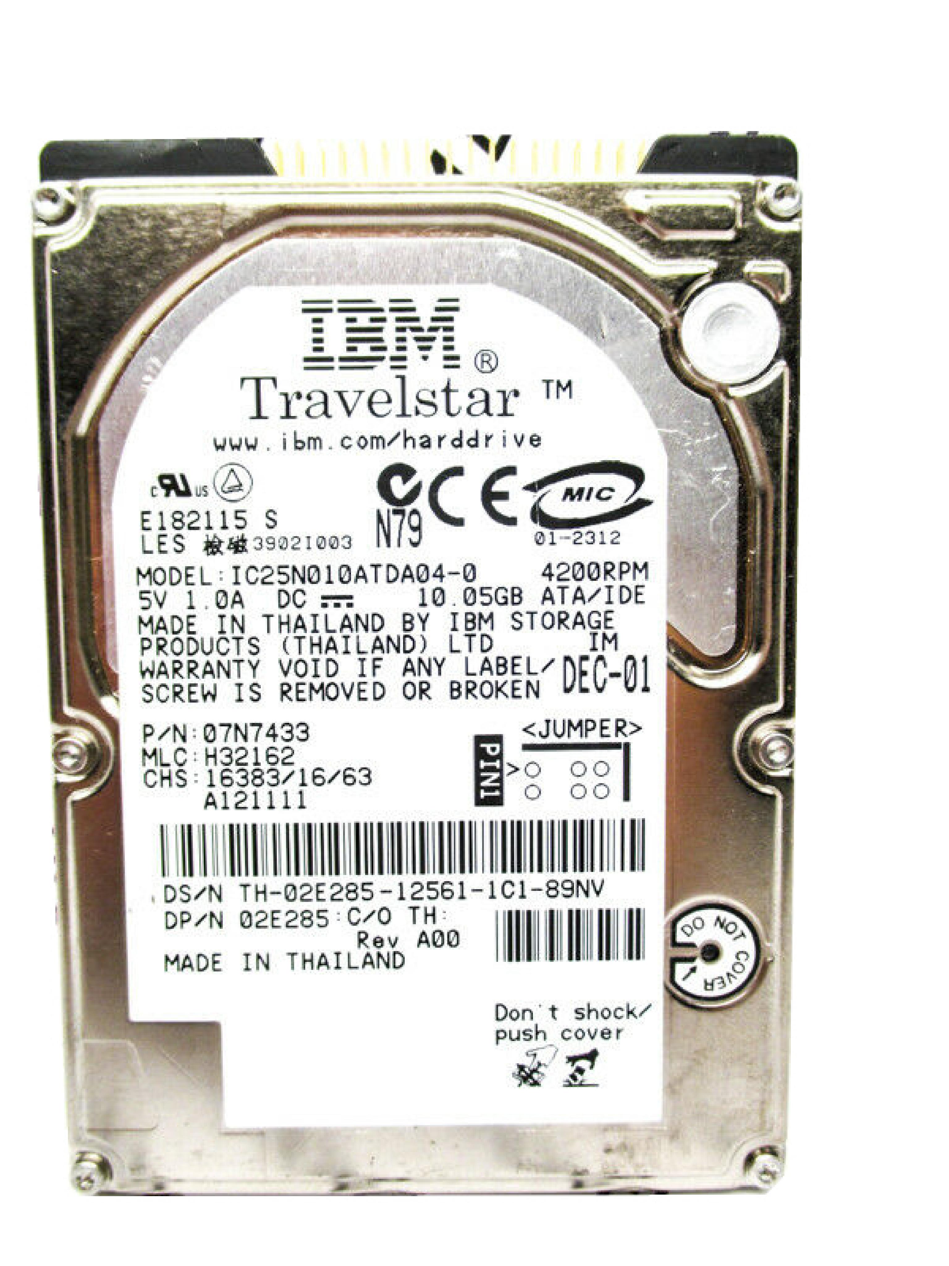 IBM 07N7433 10.05GB 2.5IN 4200 RPM TRAVELSTAR ATA/IDE JAN-02 MLC: F80199