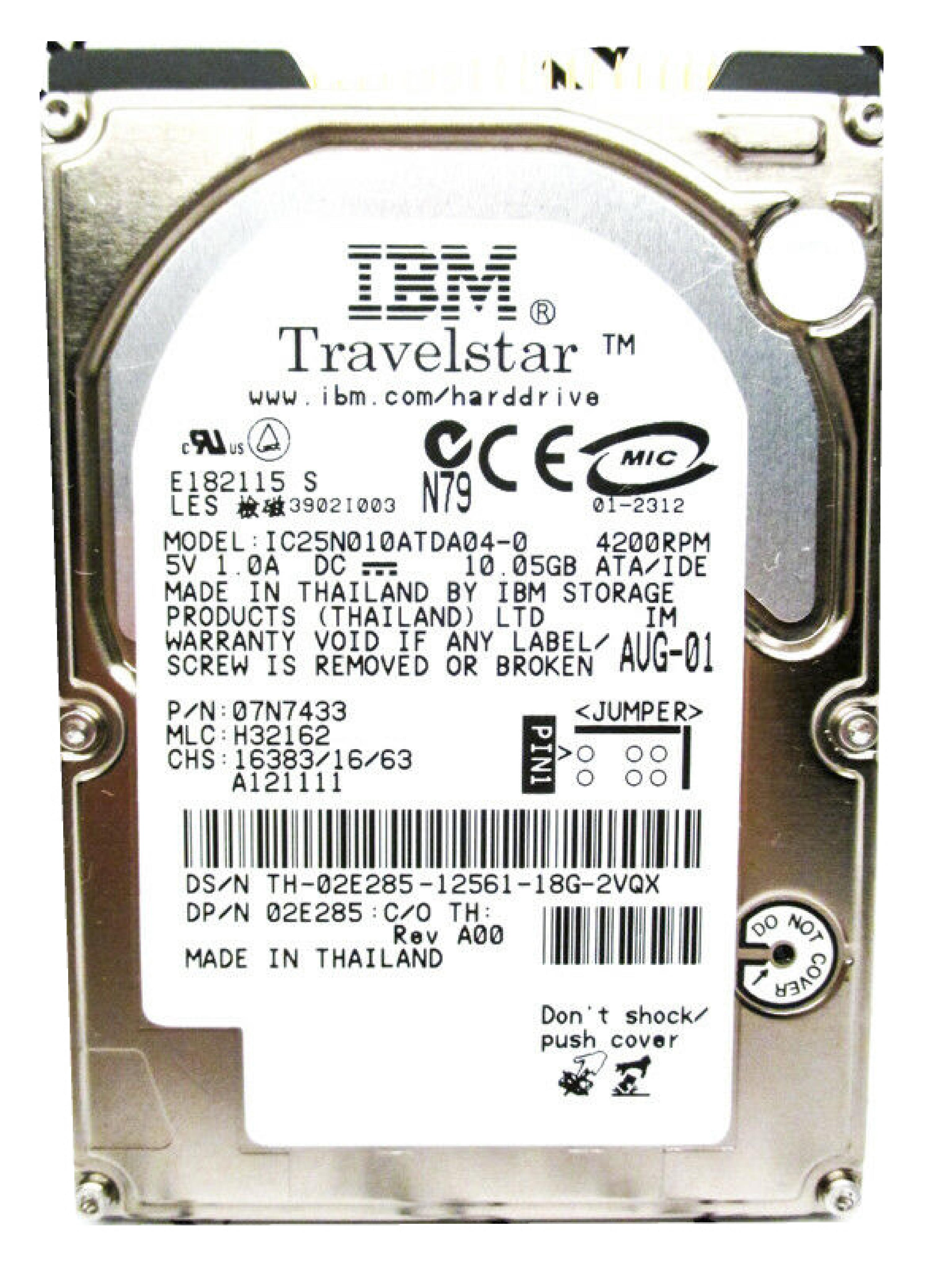 IBM 07N7433 10.05GB 2.5IN 4200 RPM TRAVELSTAR ATA/IDE JAN-02 MLC: F80199