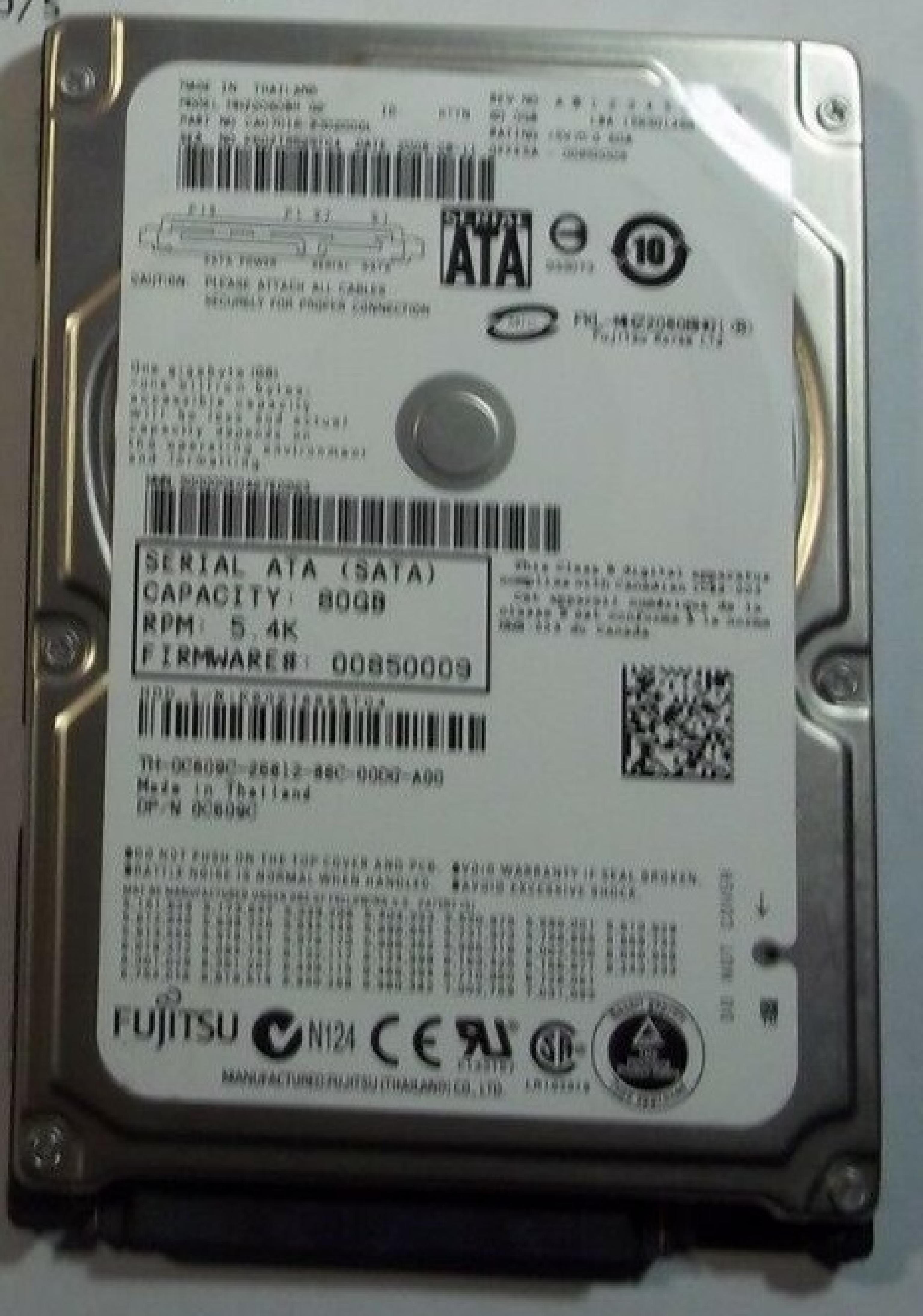 FUJITSU CA07018-B30200DL 80GB 2.5IN 5400 RPM SATA FIRMWARE: 00850009 DATE: 2008-04-24