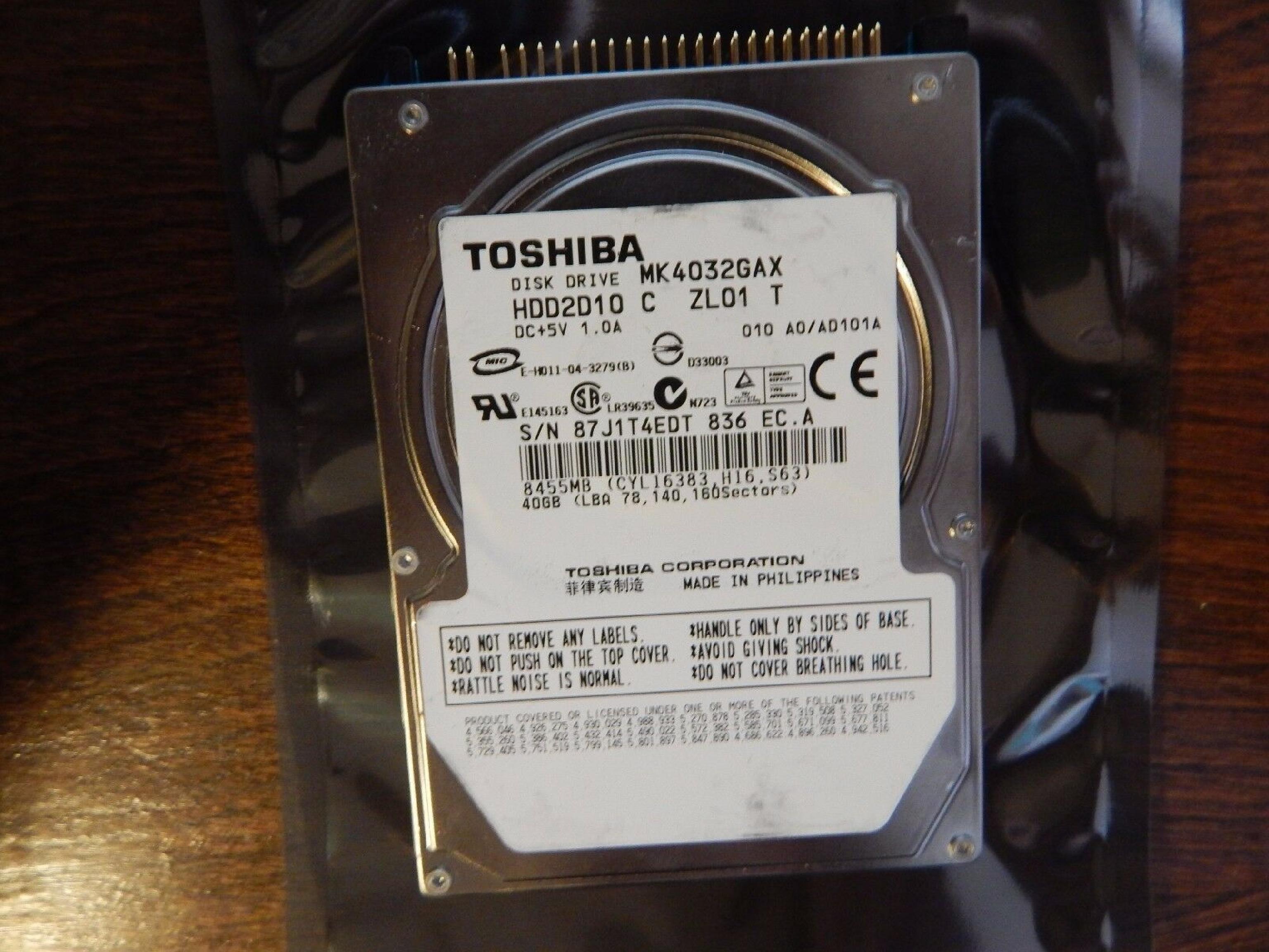 TOSHIBA HDD2D10 20.00GB 2.5IN 5400 RPM ATA/IDE ZR01 HDD