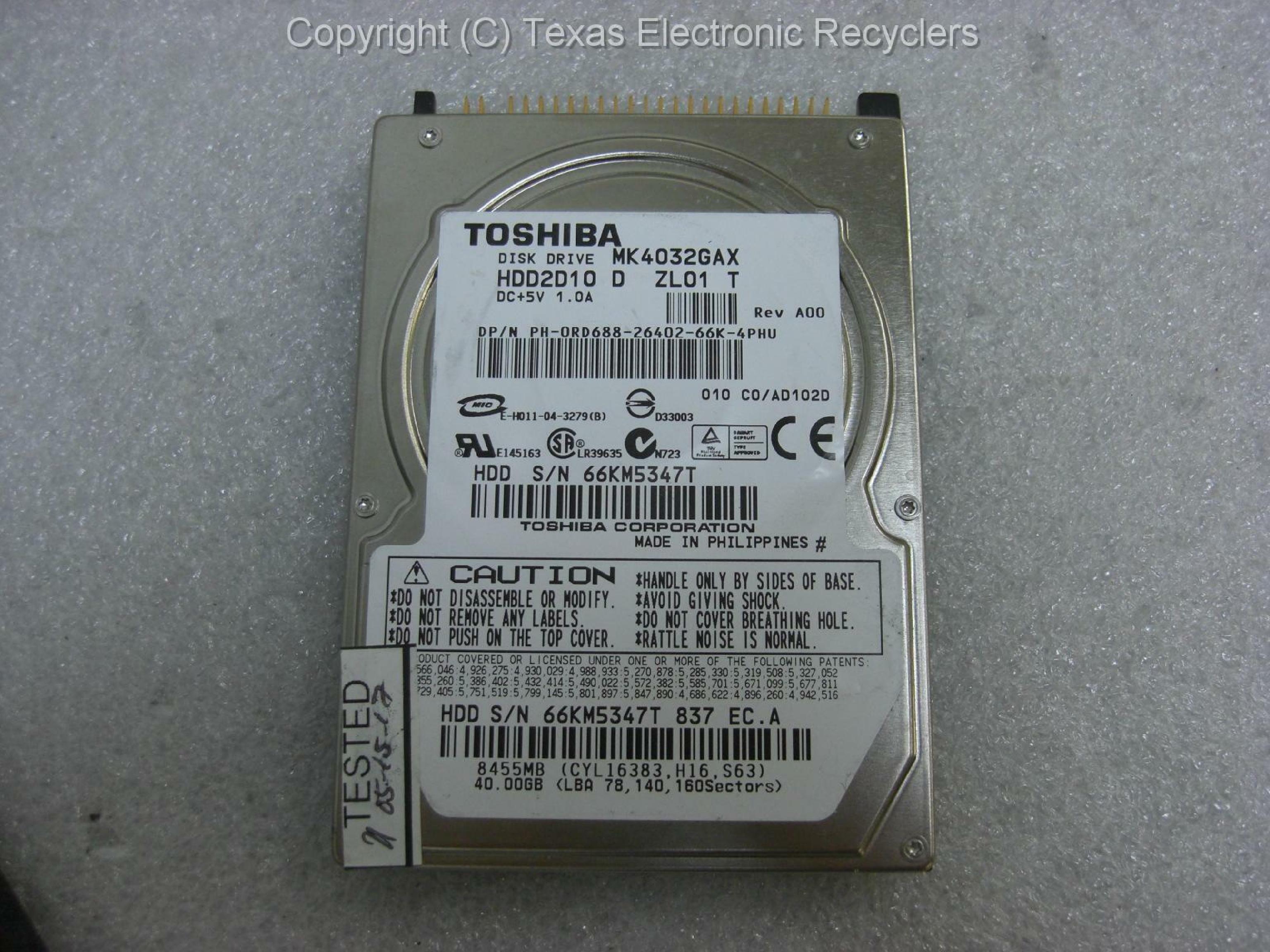 TOSHIBA HDD2D10 20.00GB 2.5IN 5400 RPM ATA/IDE ZR01 HDD