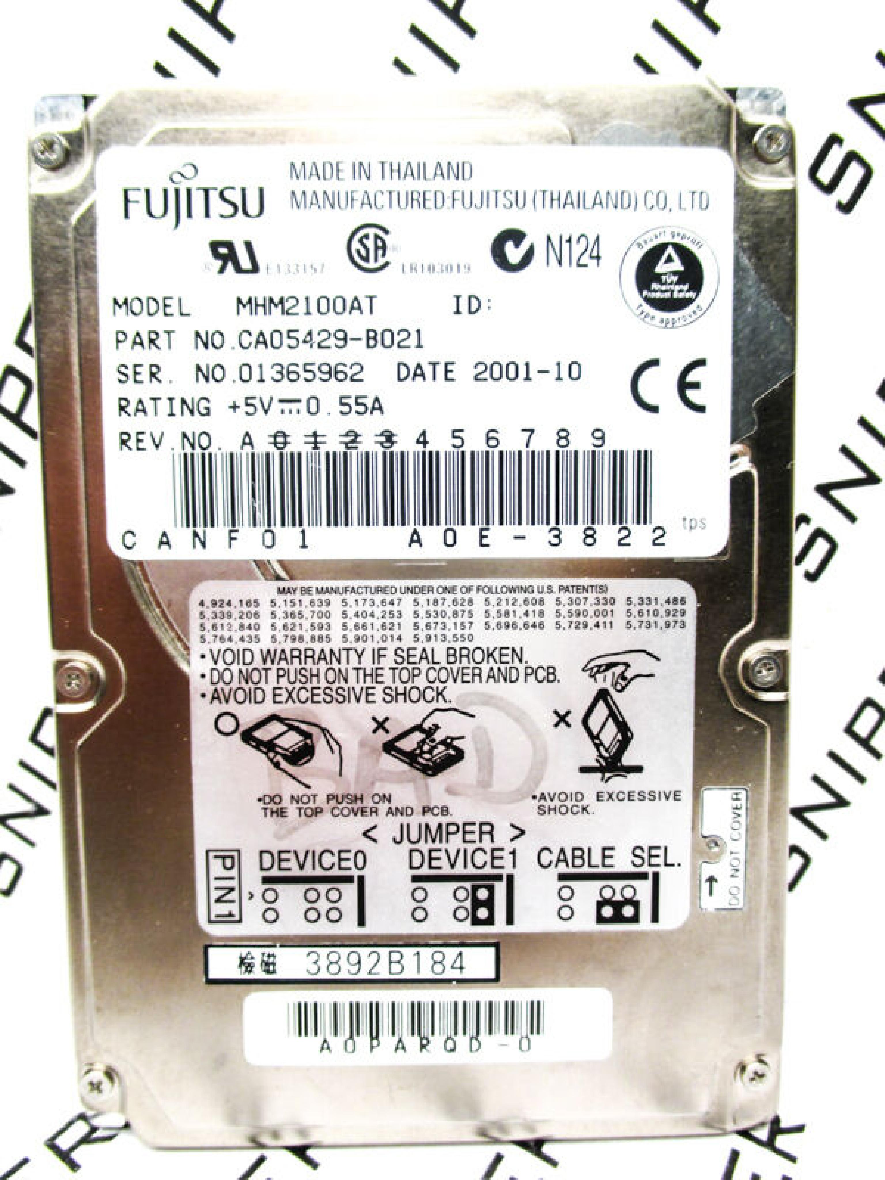 FUJITSU MHM2100AT 10GB 2.5IN 4200 RPM ATA/IDE 2001-01 ID: HFIN