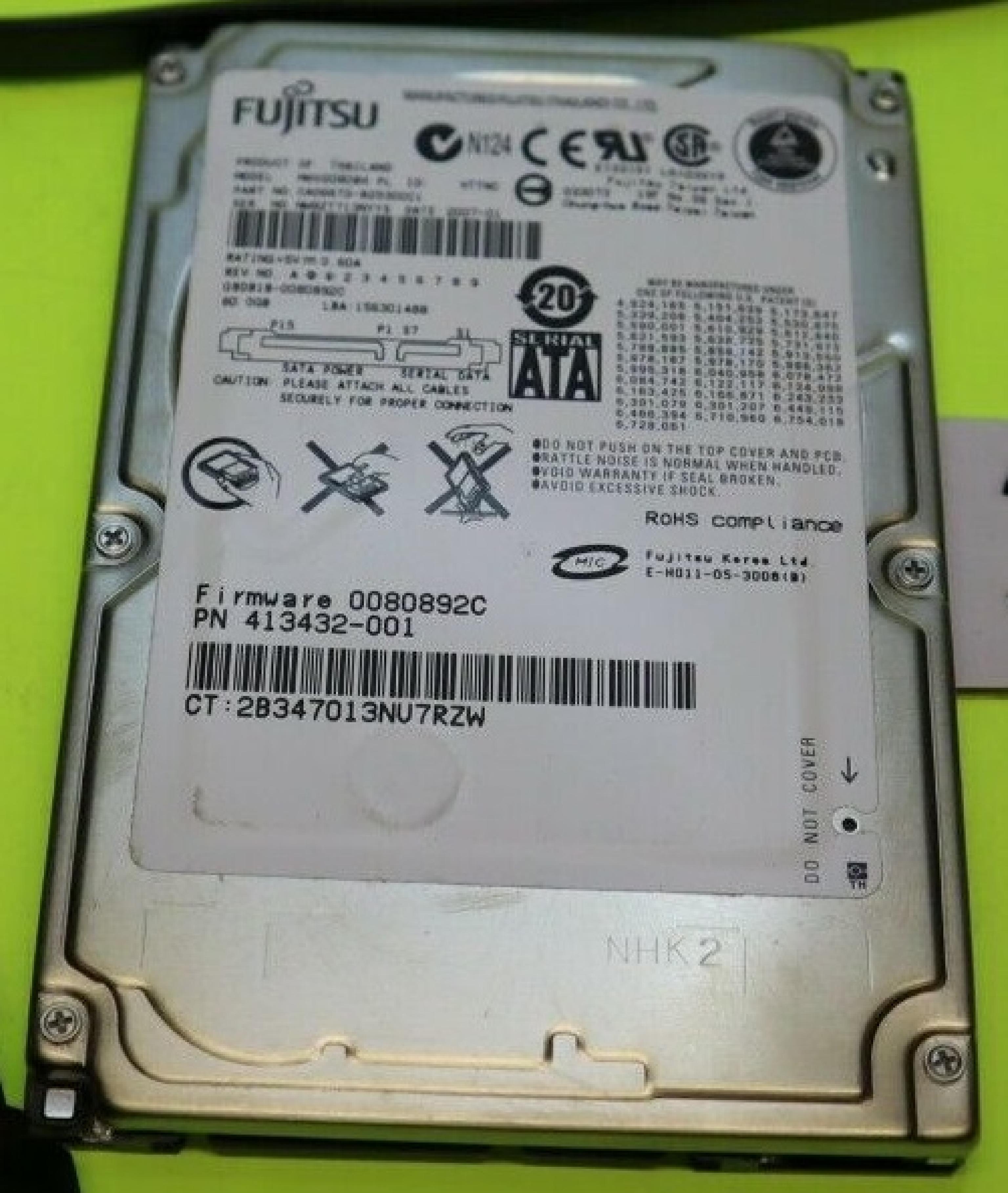 FUJITSU CA06672-B25300C1 80.0GB 2.5IN 5400 RPM SATA REV. A01 ID: HTTNB DATE: 2006-10 HTTNA 2006-08