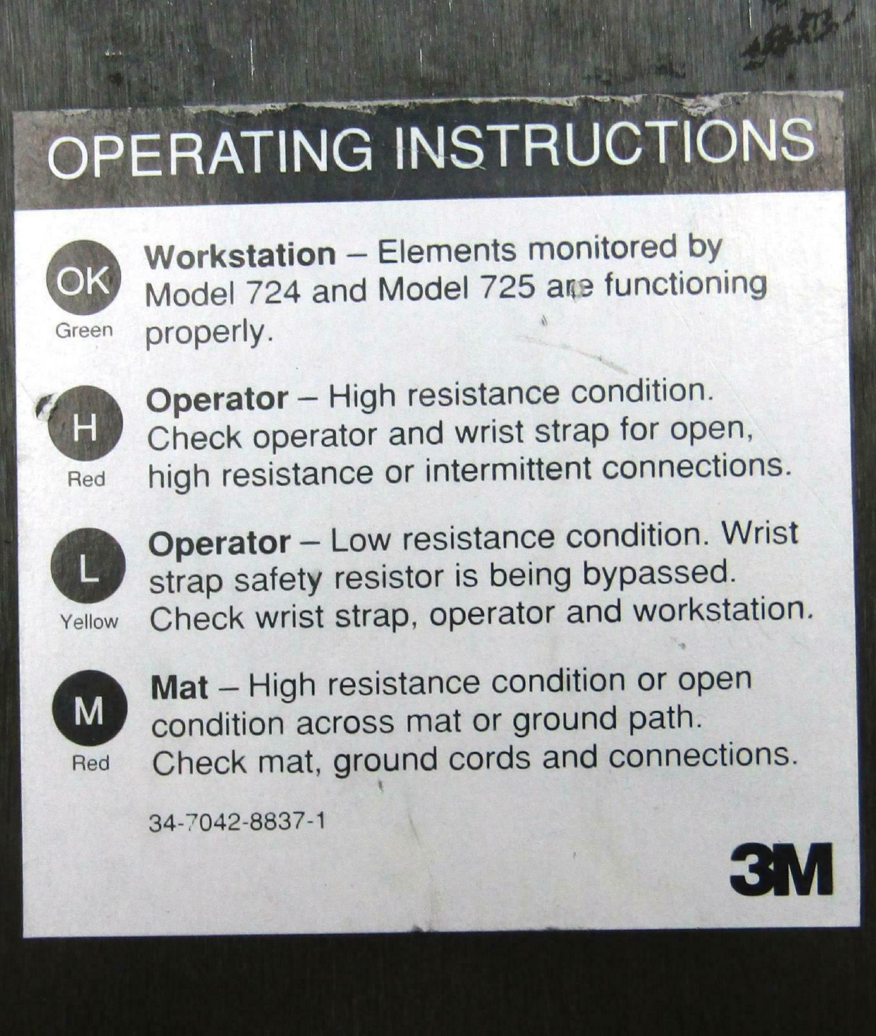 3M / IMATION 3M 724 WORKSTATION MONITOR 724 CONTINUOUSLY MONITORS THE RESISTANCE OF THE OPERATOR AND WORKSURFACE