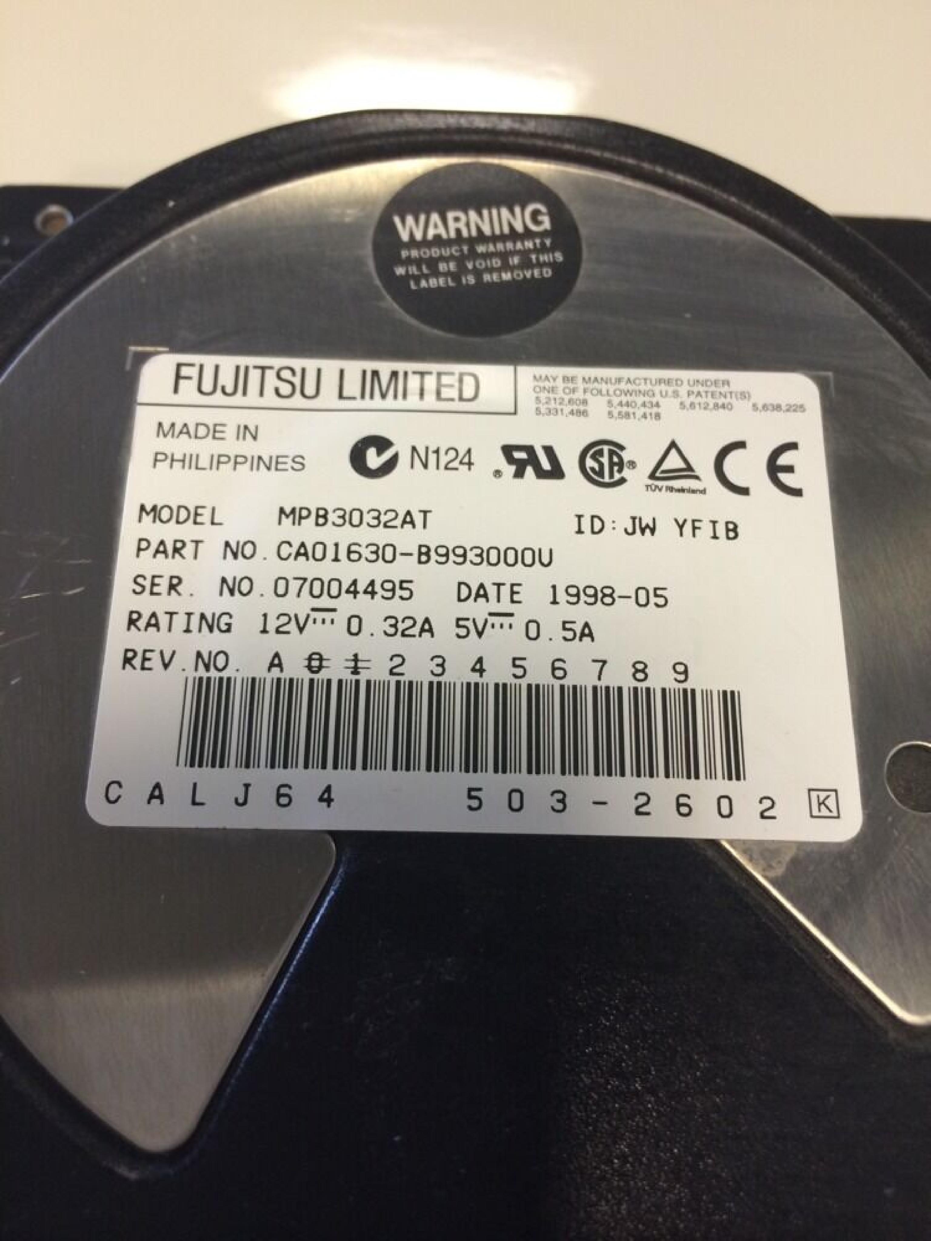 FUJITSU MPB3032AT 3.2 GB,INTERNAL,5400 RPM,3.5INCH HARD DRIVE