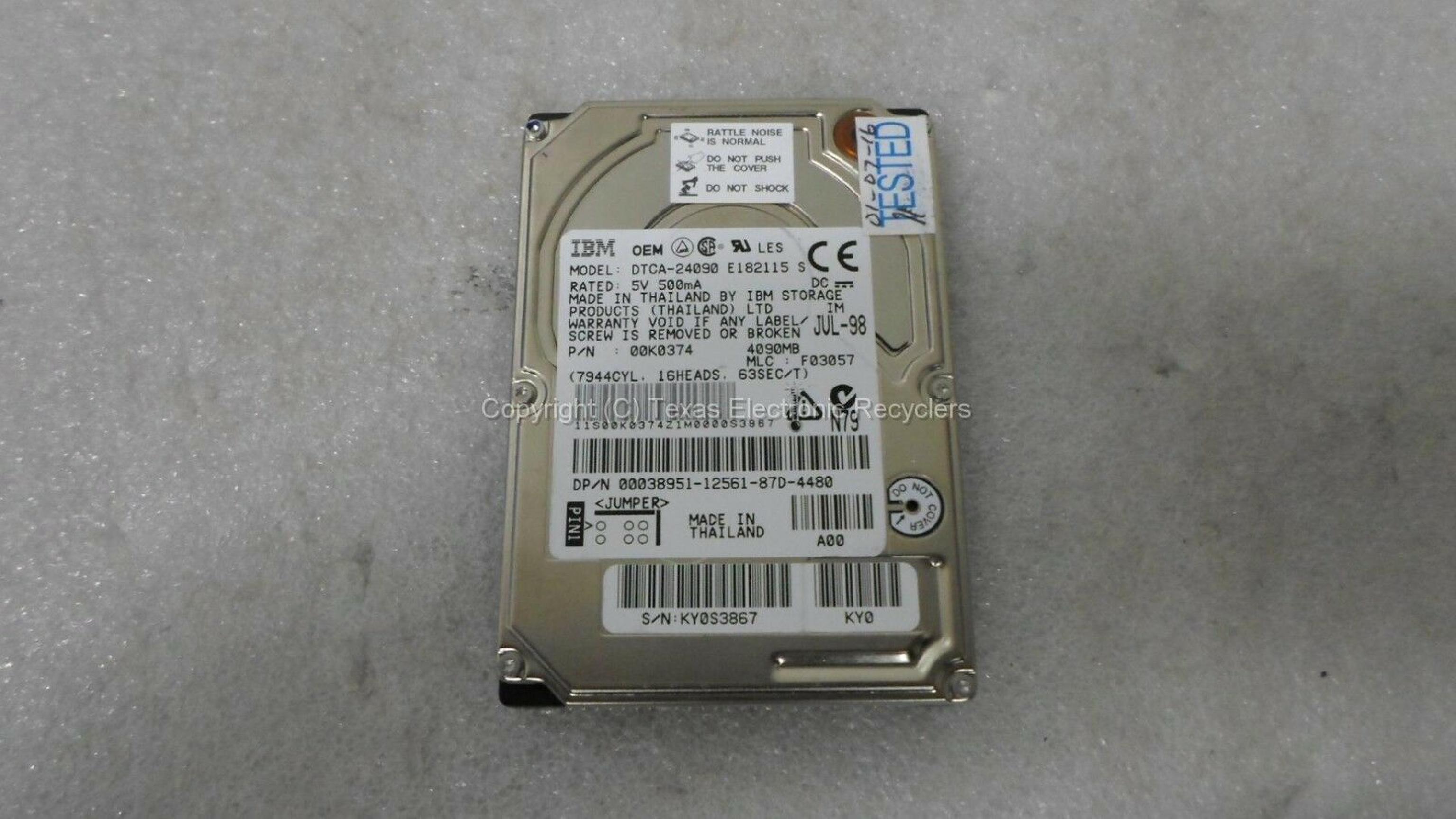 IBM 38951 4GB 2.5 INCH DRIVE MLC F03057 DATE JAN-98