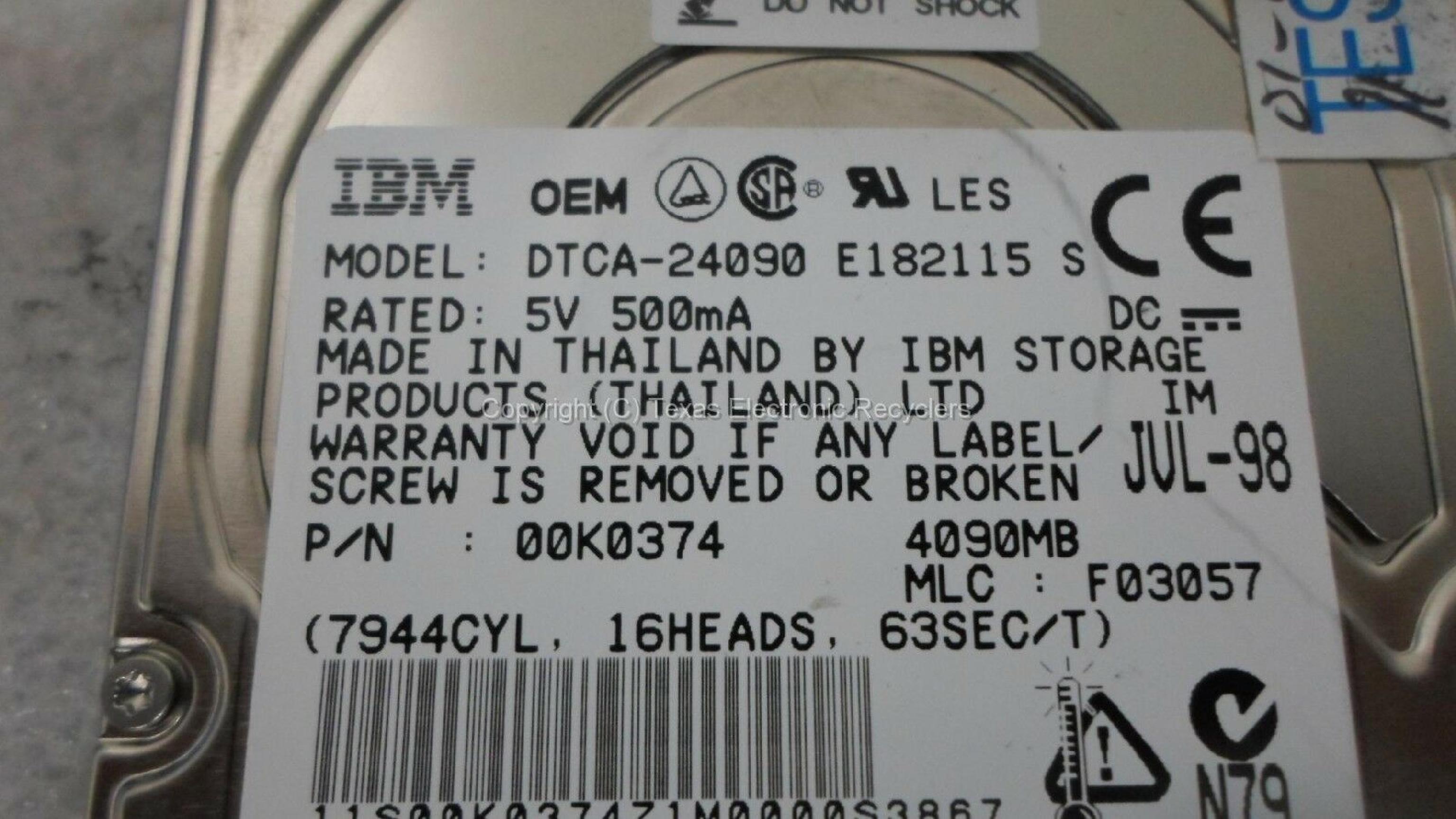 IBM 38951 4GB 2.5 INCH DRIVE MLC F03057 DATE JAN-98