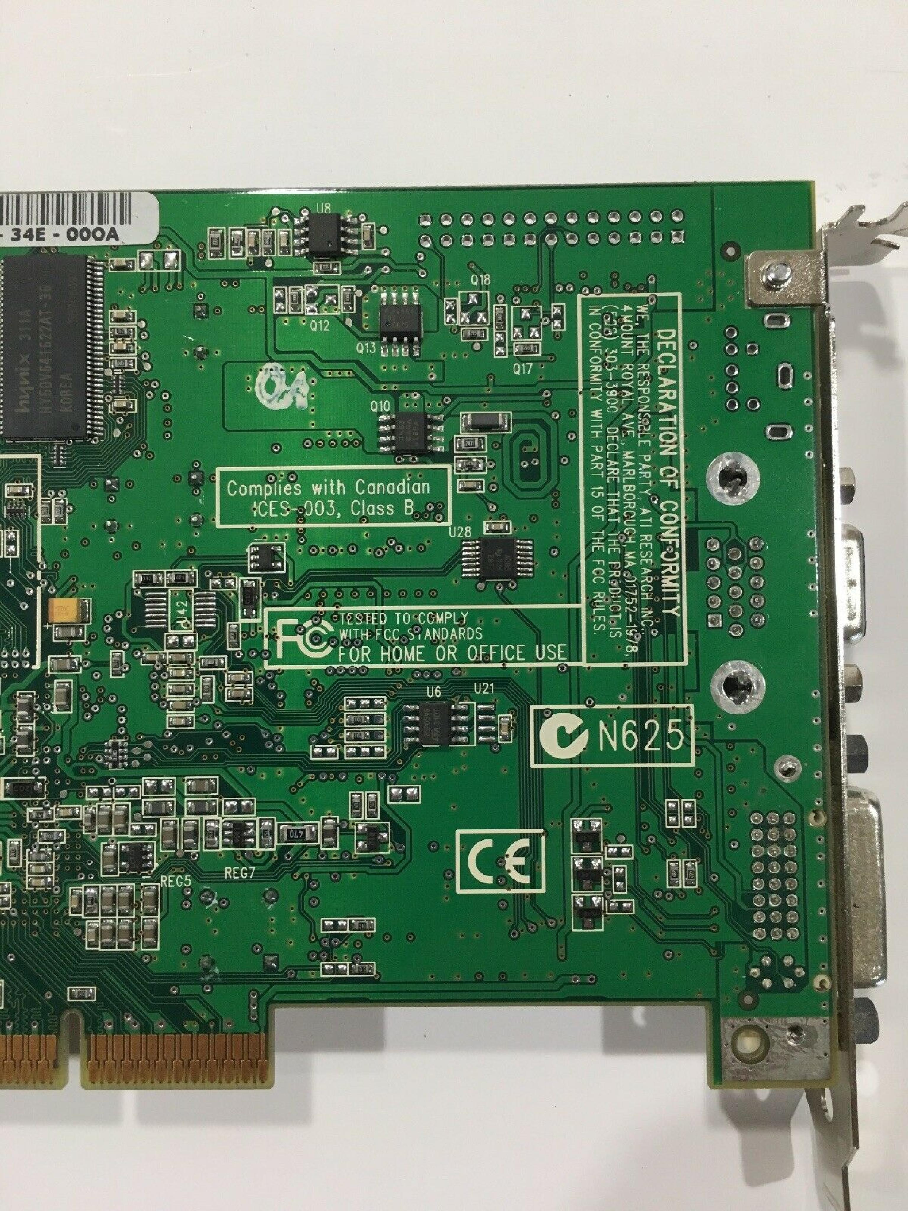 ATI 109-85700-00 64MB AGP RADEON 8500LE VIDEO CARD WITH VGA AND DVI OUTPUTS