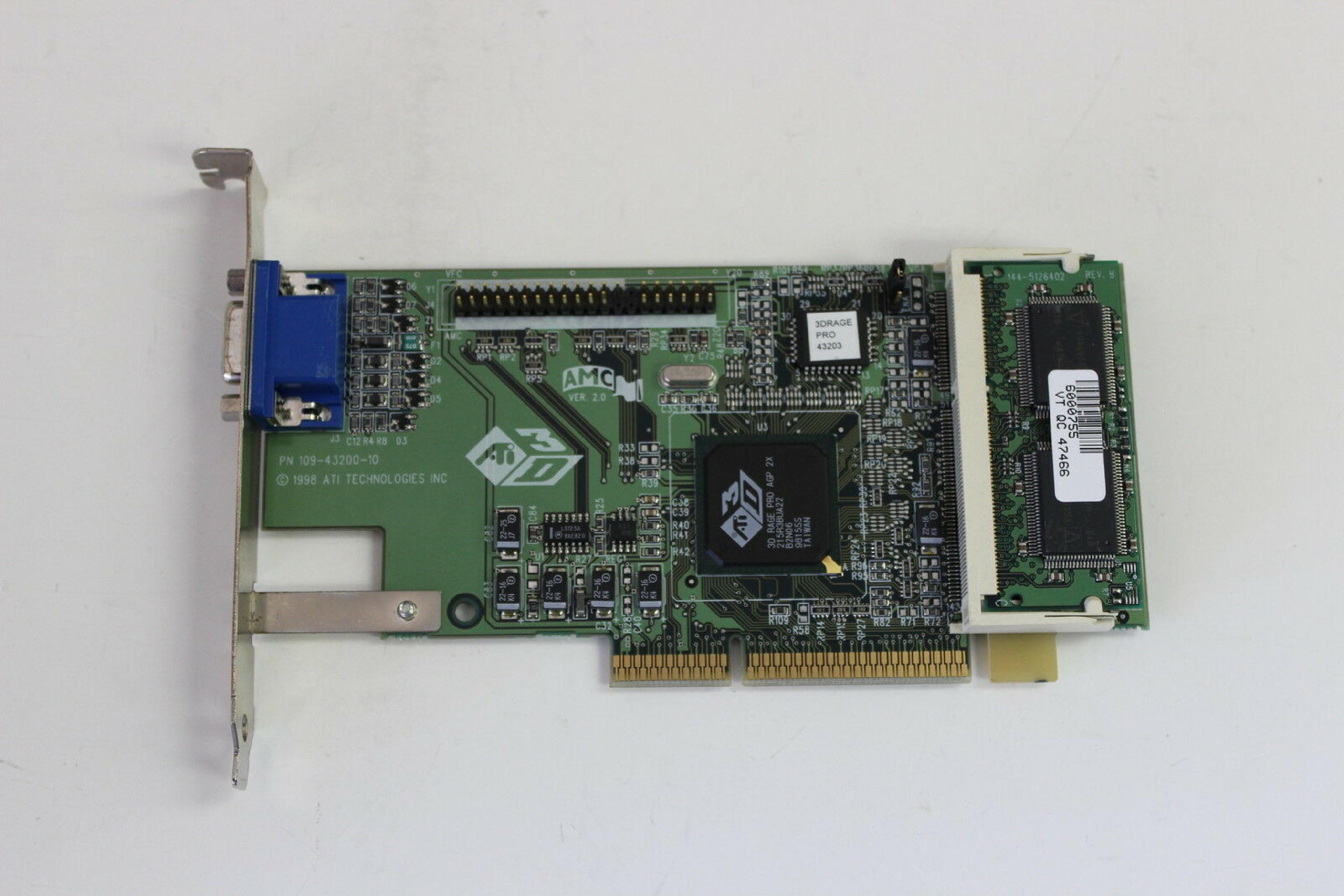 ATI 109-43200-10 AGP VIDEO CARD 4MB 8MB WITH VGA OUTPUT RAGE PRO PORT