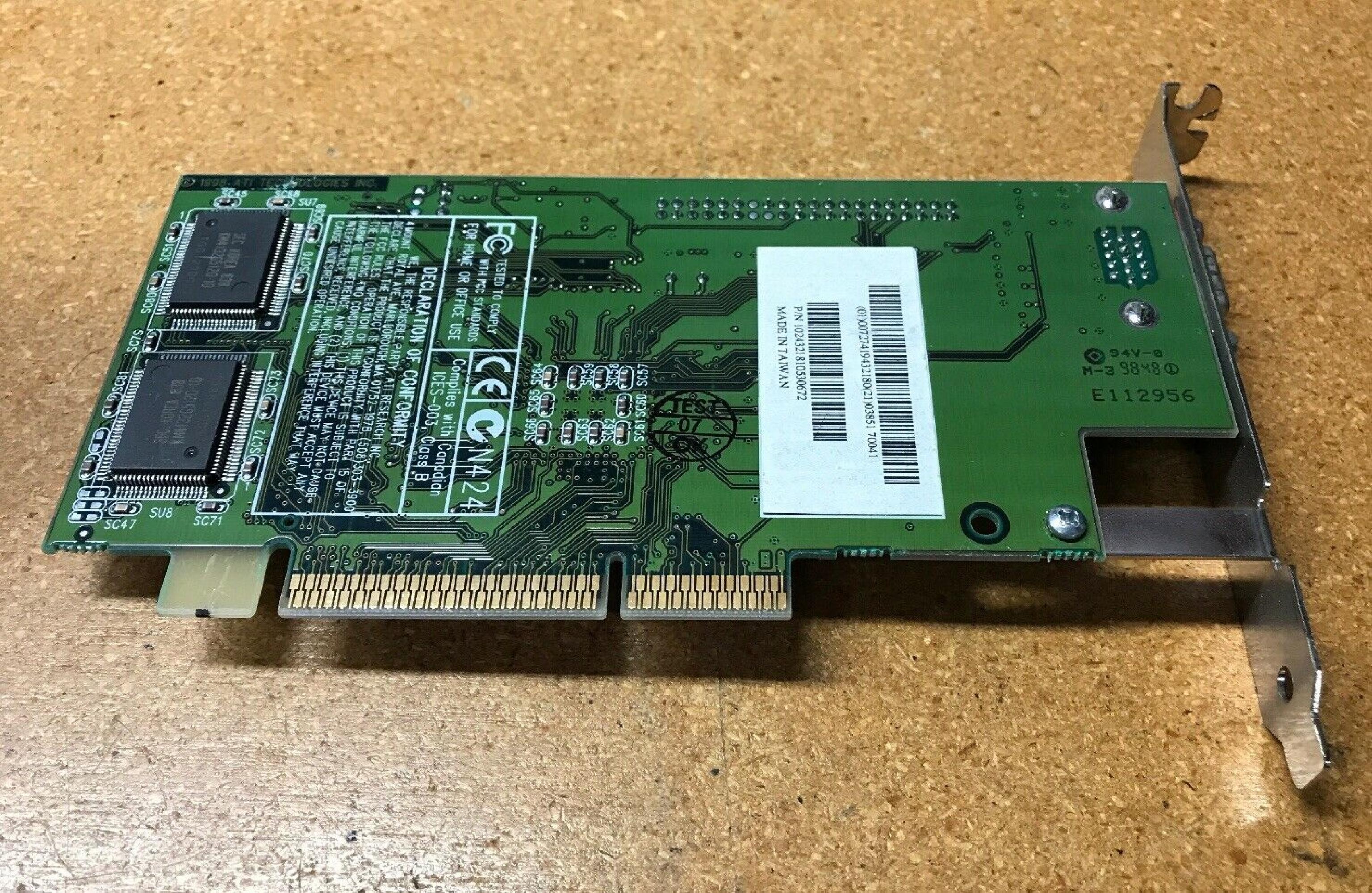 ATI 109-43200-10 AGP VIDEO CARD 4MB 8MB WITH VGA OUTPUT RAGE PRO PORT
