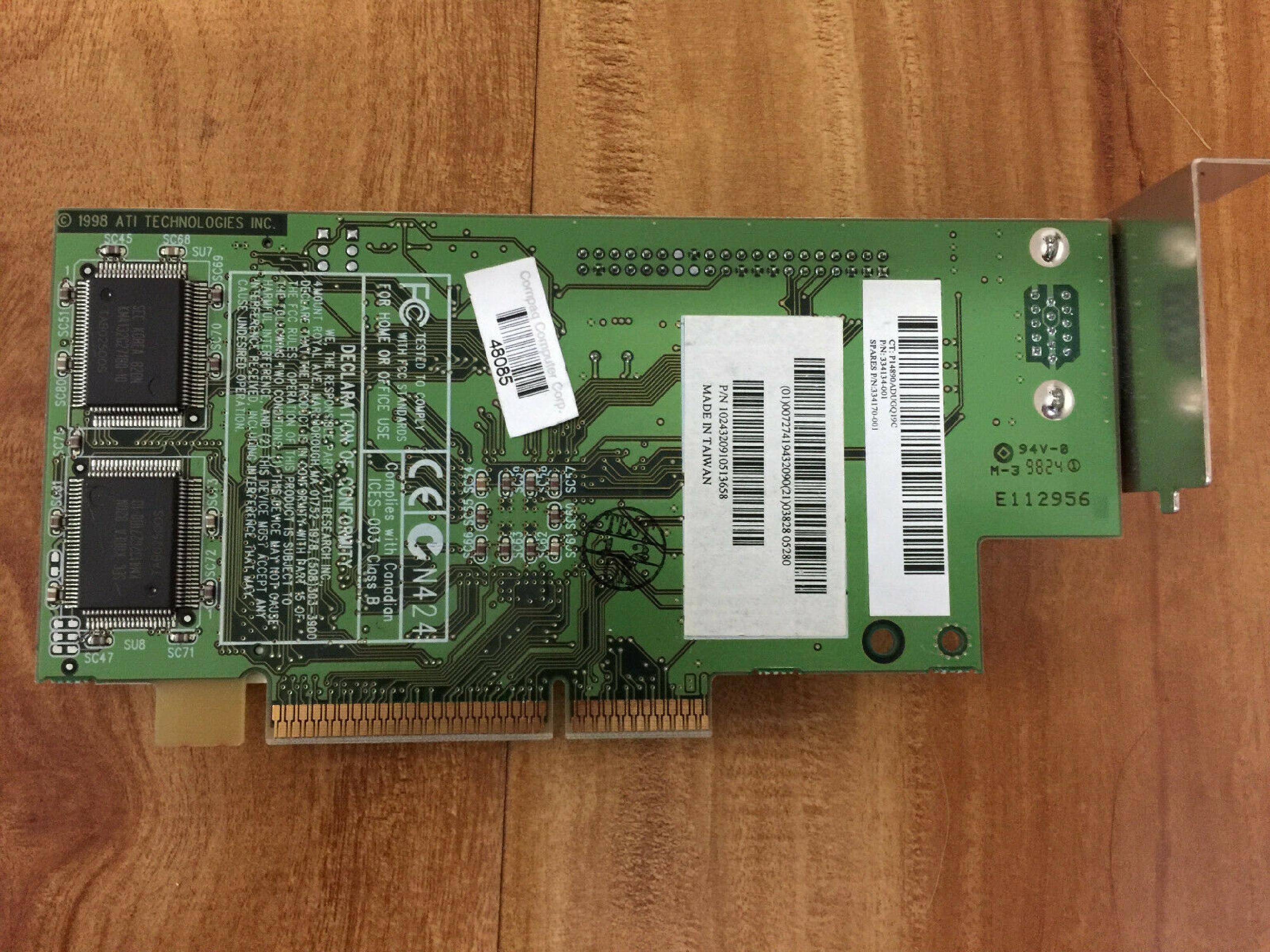 COMPAQ / HEWLETT PACKARD / HP / ATI / AMC 334170-001 4MB AGP VIDEO CARD 8MB WITH VGA OUTPUT 3D RAGE PRO TURBO