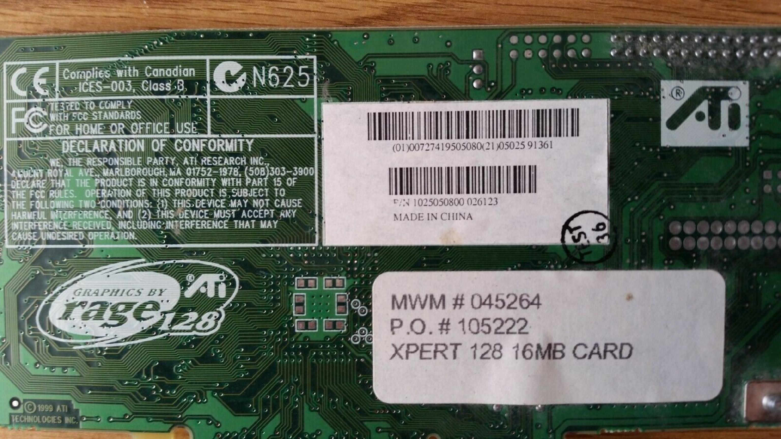 ATI 109-50500-00 16MB 2X AGP VIDEO CARD
