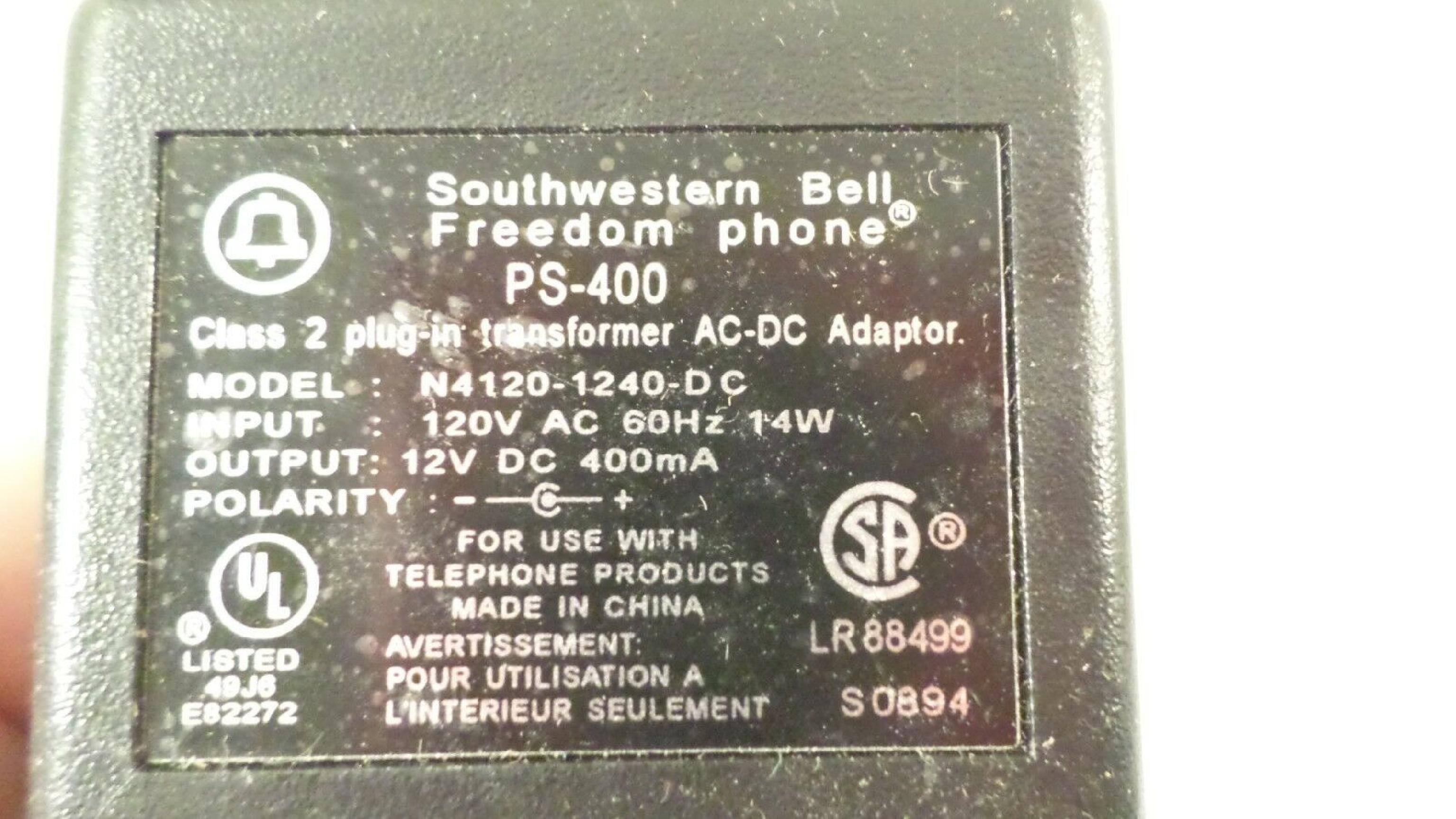 SOUTHWESTERN BELL / SBC PS-400 FREEDOM PHONE POWER SUPPLY