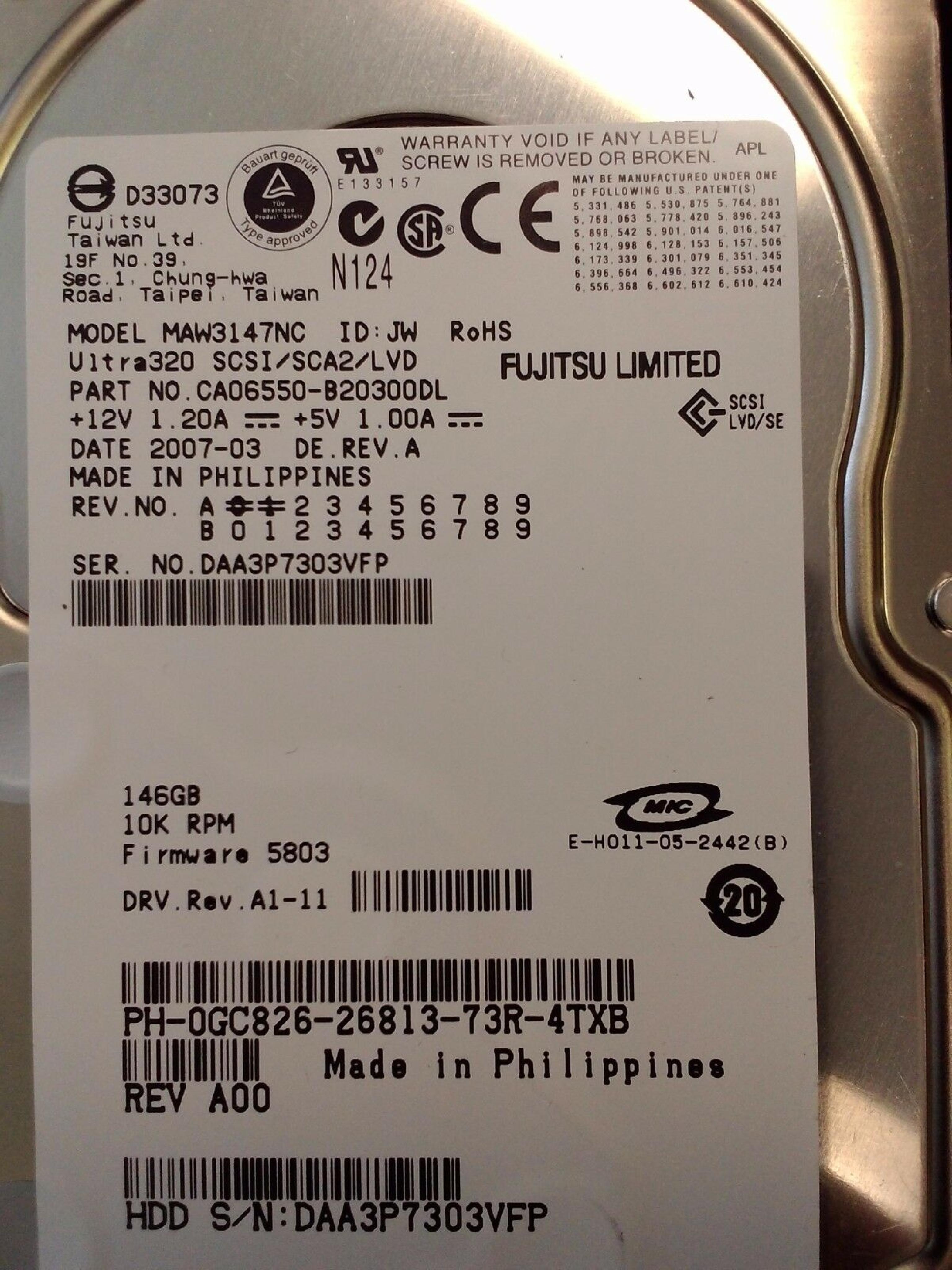 FUJITSU 0GC826 10K.7 ULTRA320 SCSI 146-GB HARD DRIVE