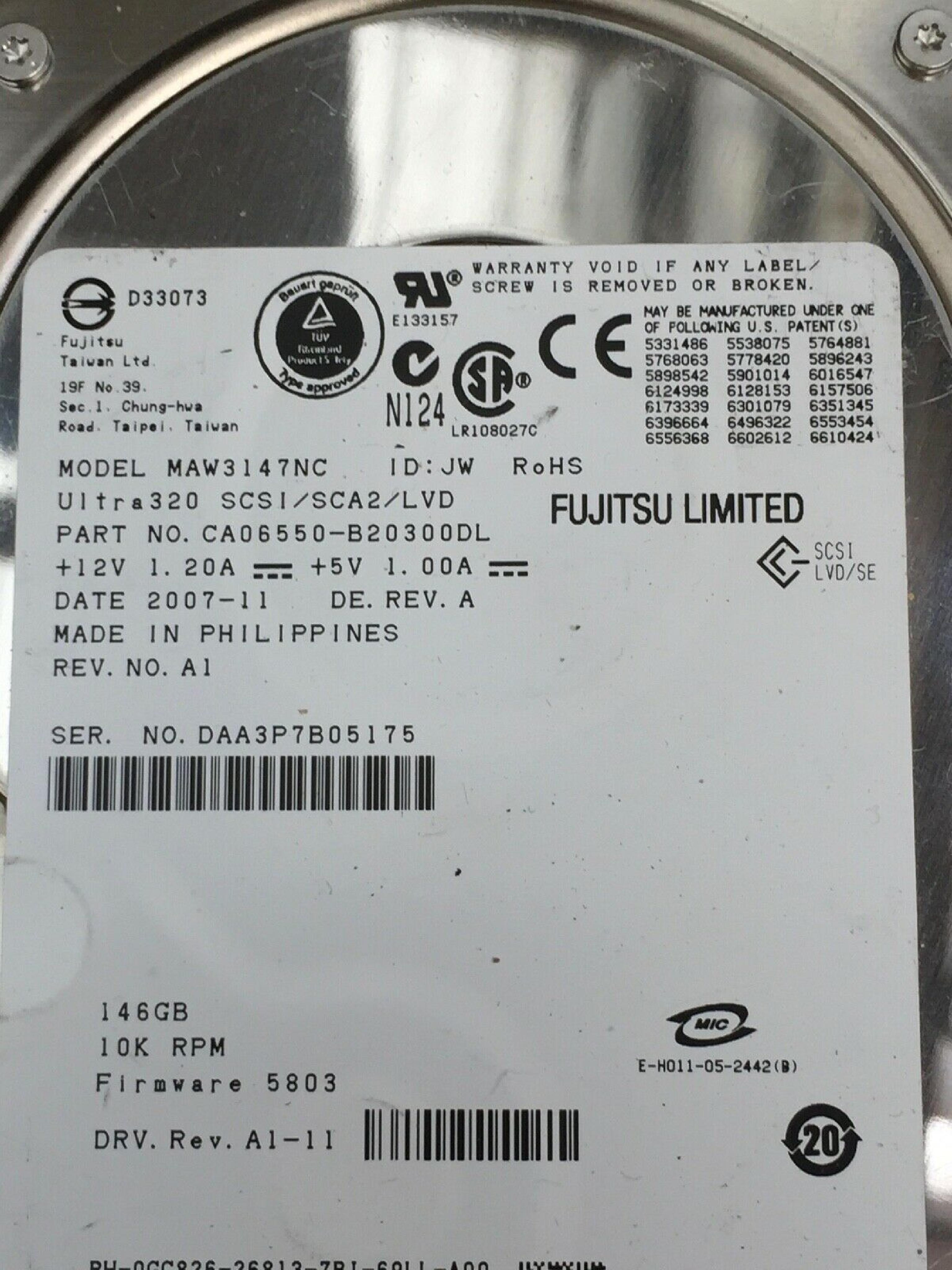 FUJITSU 0GC826 10K.7 ULTRA320 SCSI 146-GB HARD DRIVE