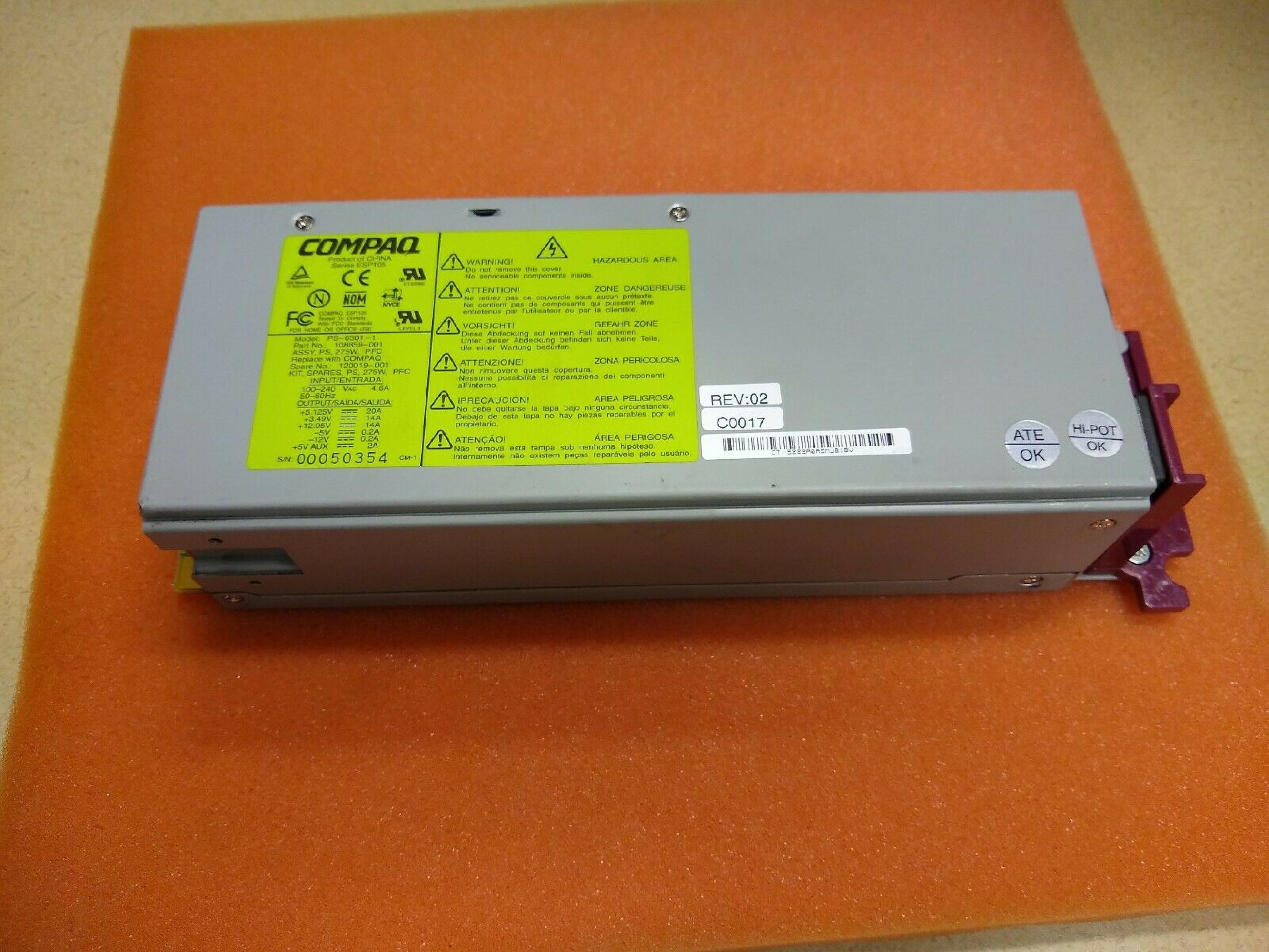 COMPAQ / HEWLETT PACKARD / HP 159125-001 275W ATX POWER SUPPLY SERIES EPS105