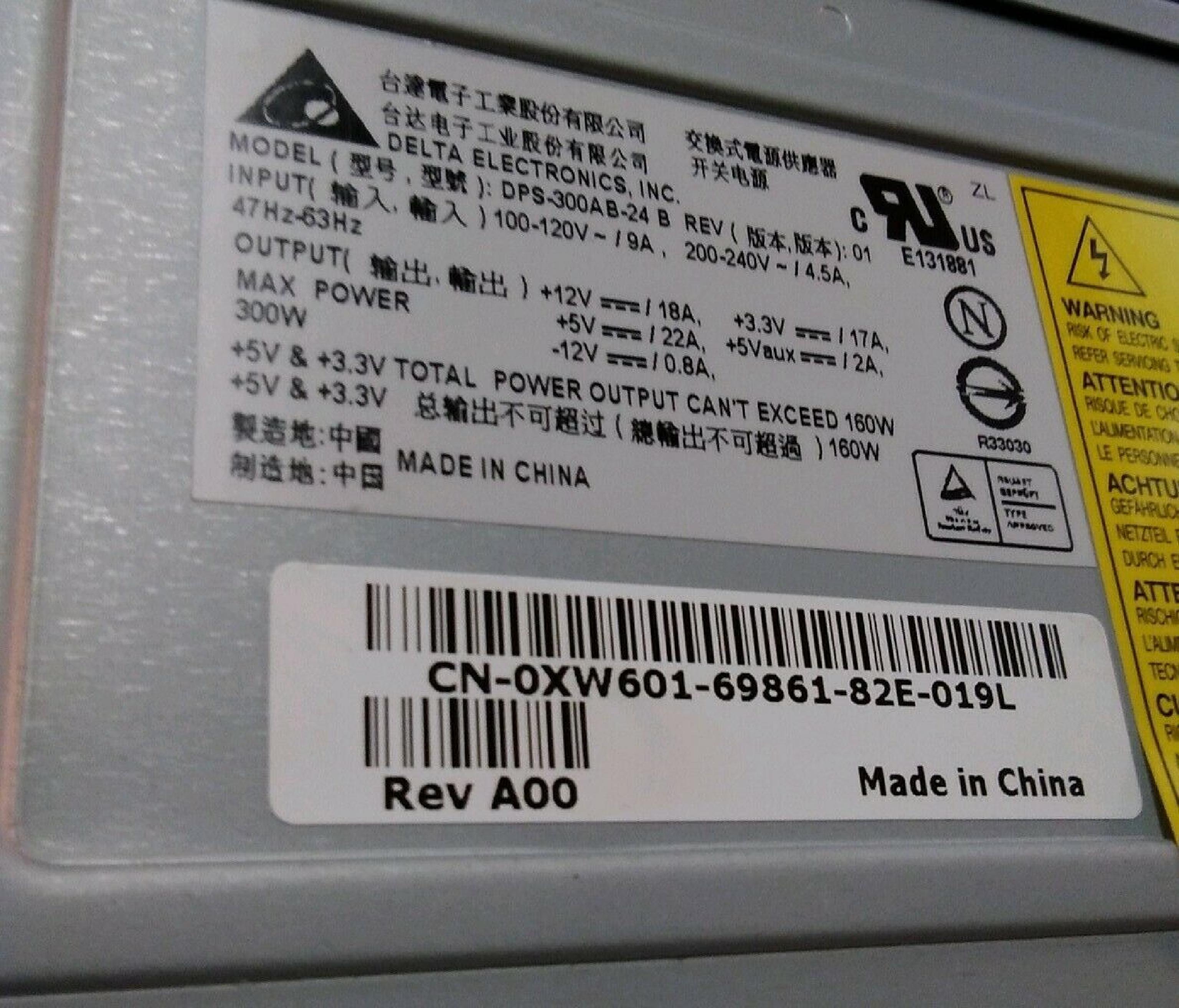 DELTA ELECTRONICS INC DPS-300AB-24 B 300 WATT POOWER SUPPLY