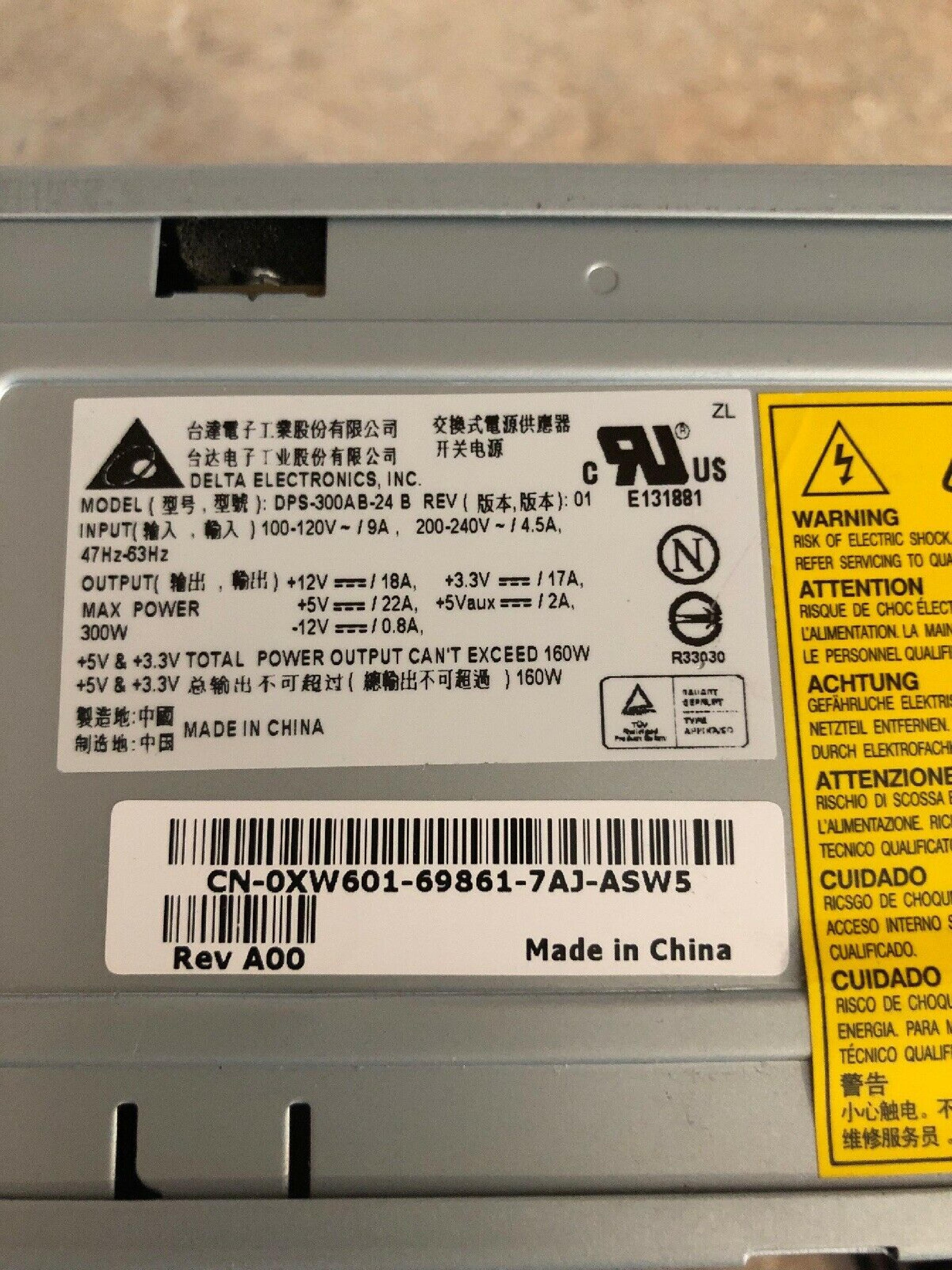 DELTA ELECTRONICS INC DPS-300AB-24 B 300 WATT POOWER SUPPLY