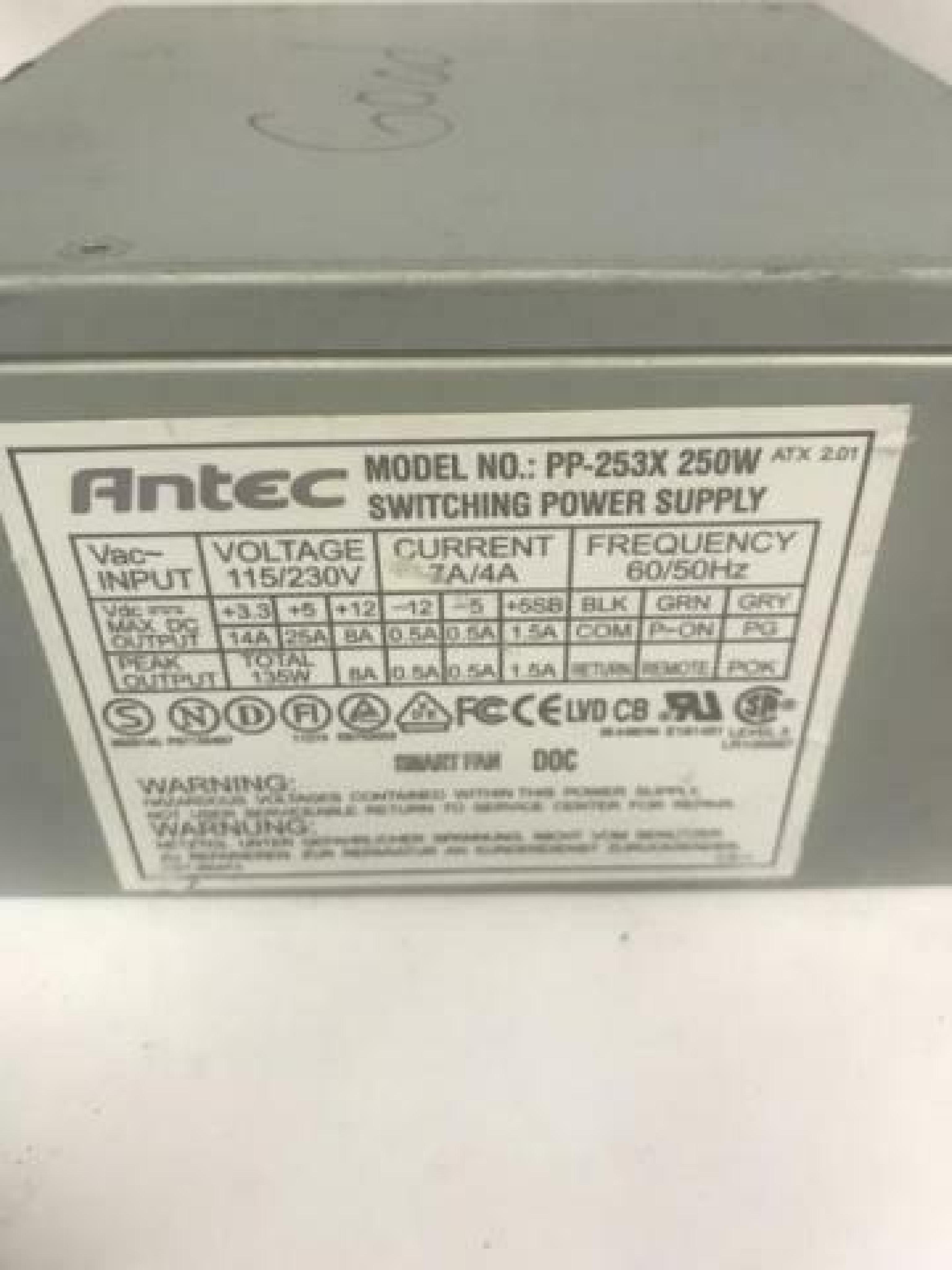 ANTEC PP-253X 250W ATX 20 PIN SWITCHING POWER SUPPLY