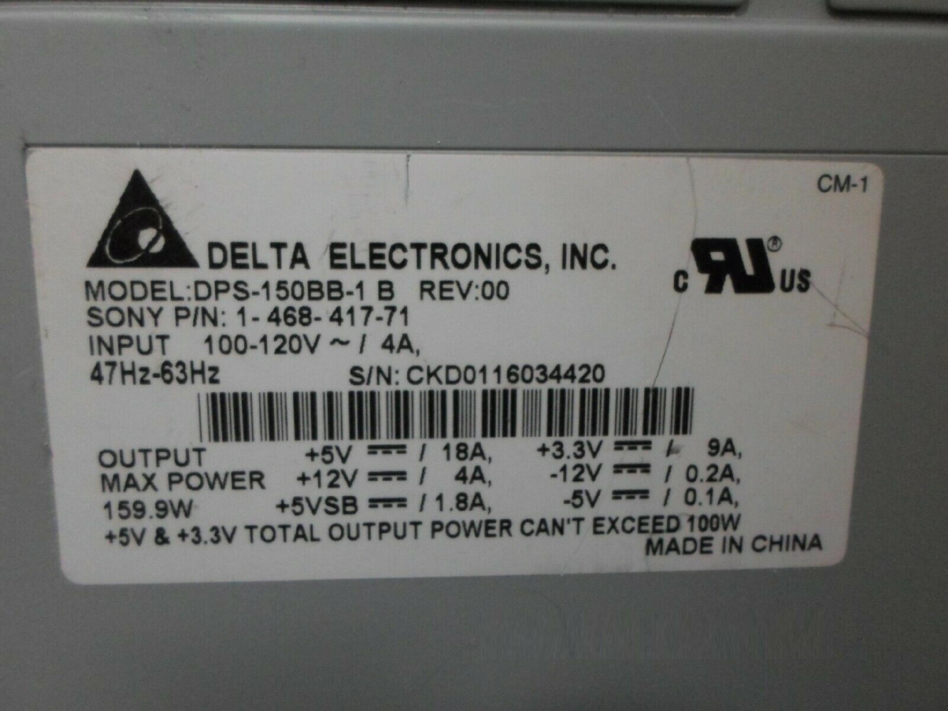 DELTA ELECTRONICS INC DPS-150BB-1 B SONY PCV-RX360DS POWER SUPPLY