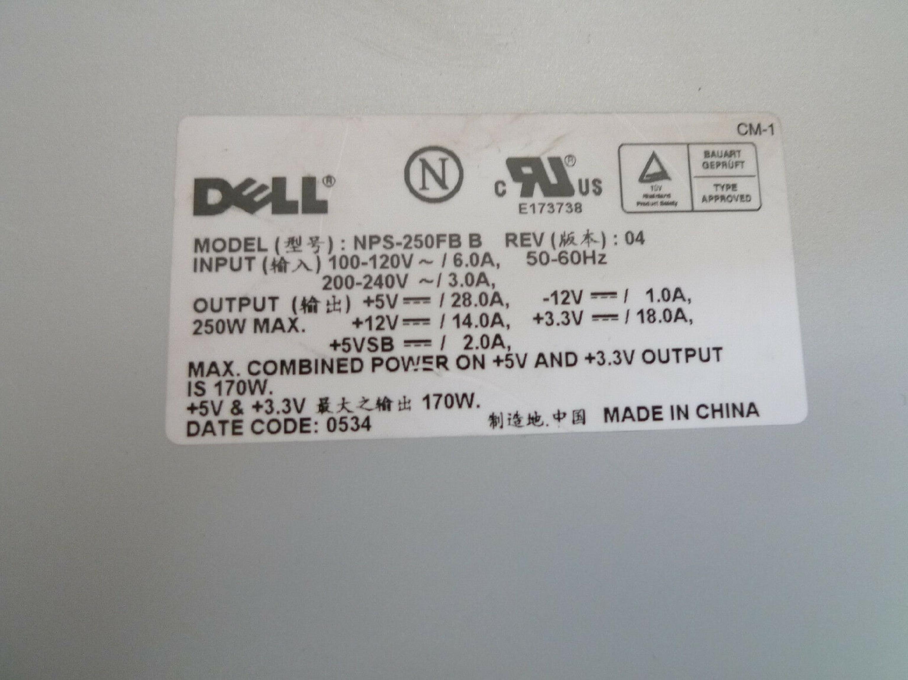 DELL NPS-250FB B 250W POWER SUPPLY