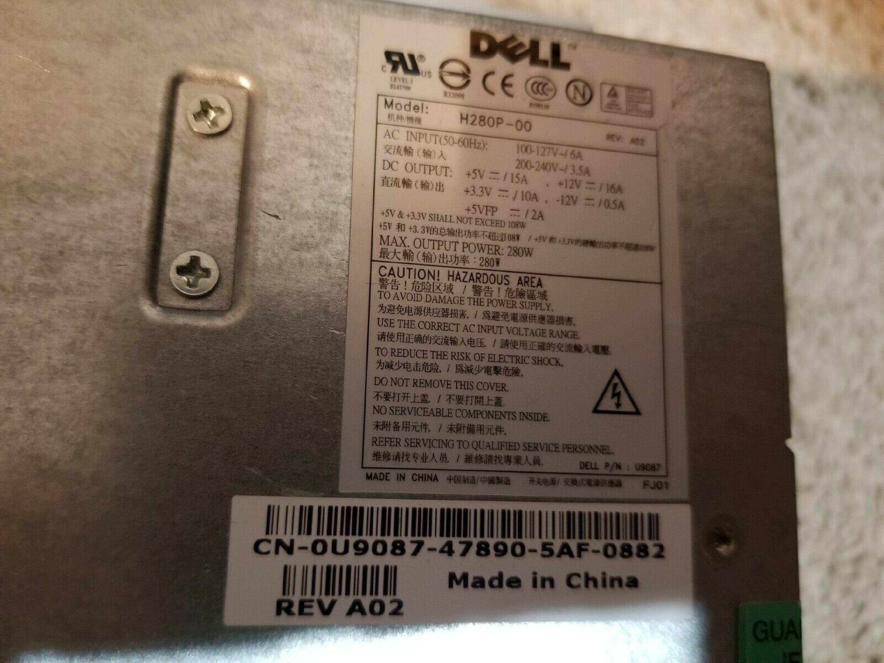 DELL H280P-00 280 WATT POWER SUPPLY